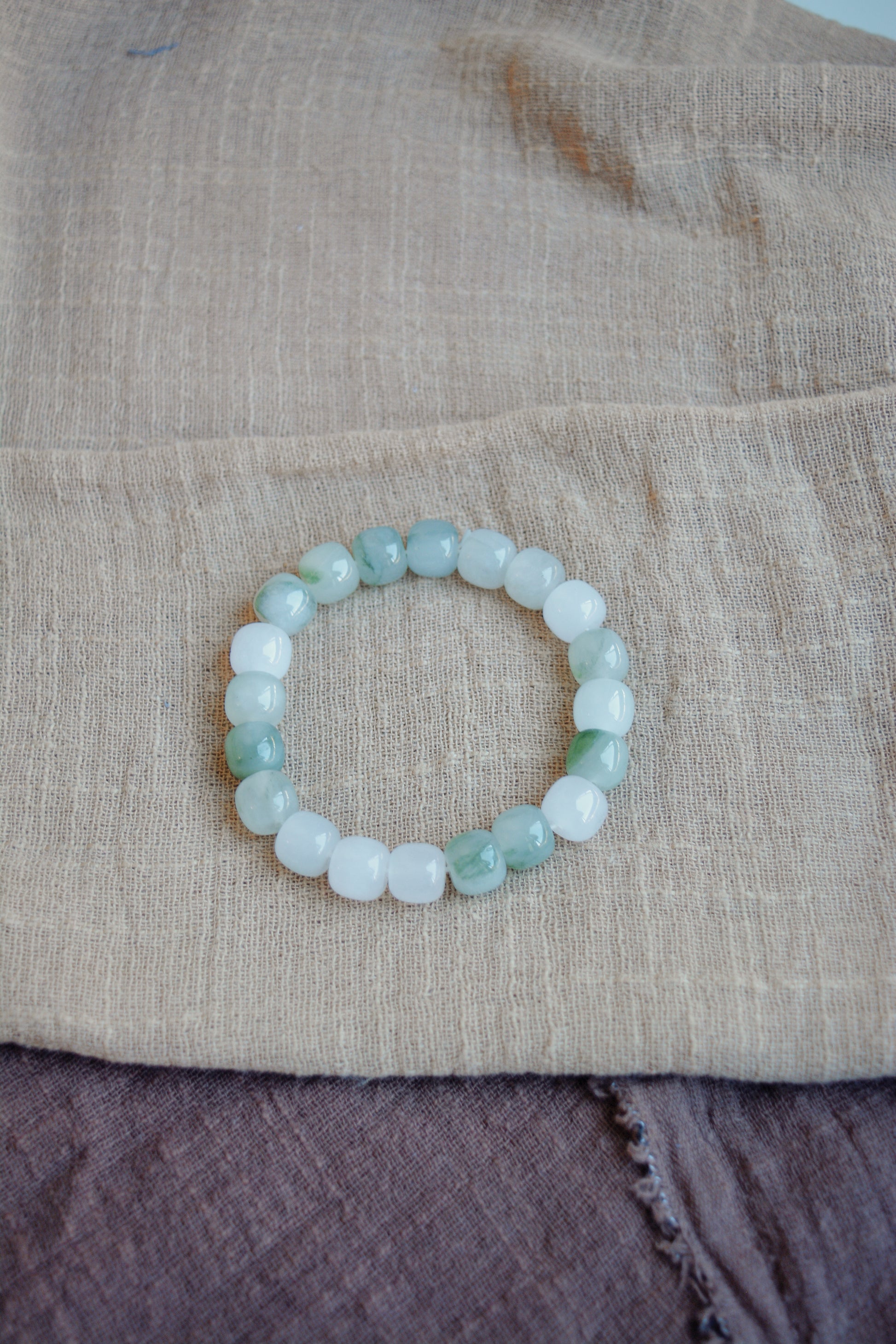 Mist & Still | White Jade & Pale Green Beaded Bracelet