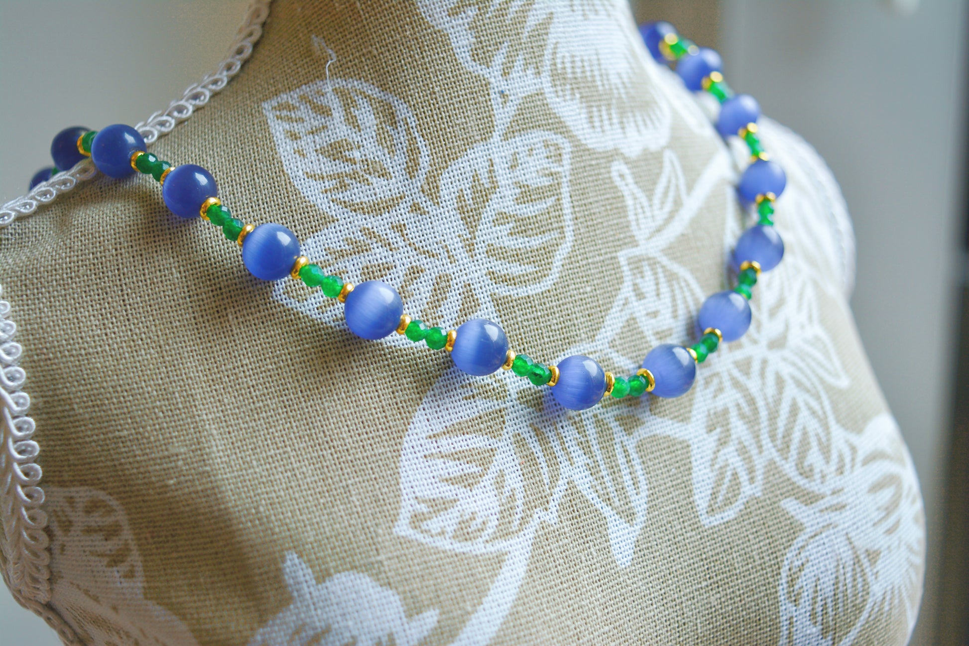 Grape Glimmer | Purple Cat's Eye & Green Crystal Necklace