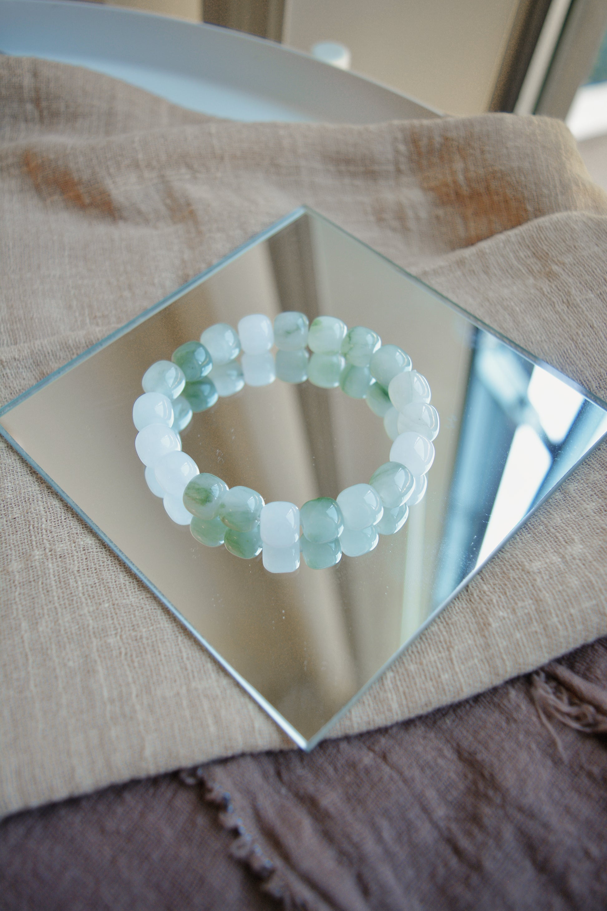 Mist & Still | White Jade & Pale Green Beaded Bracelet