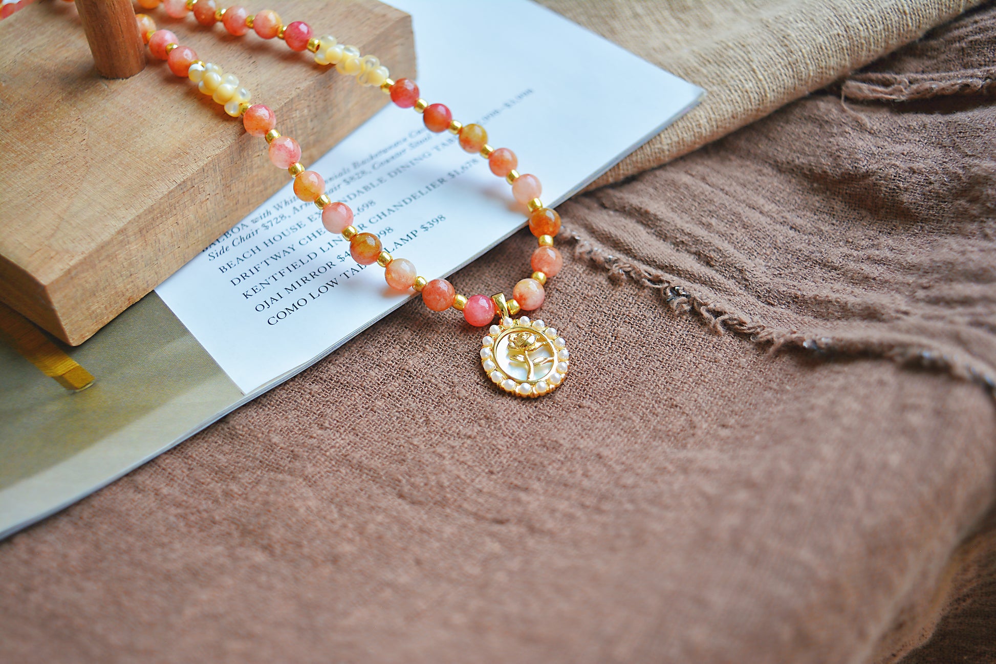 Rosy Reverie | Gemstone & Mother-of-Pearl Pendant Necklace