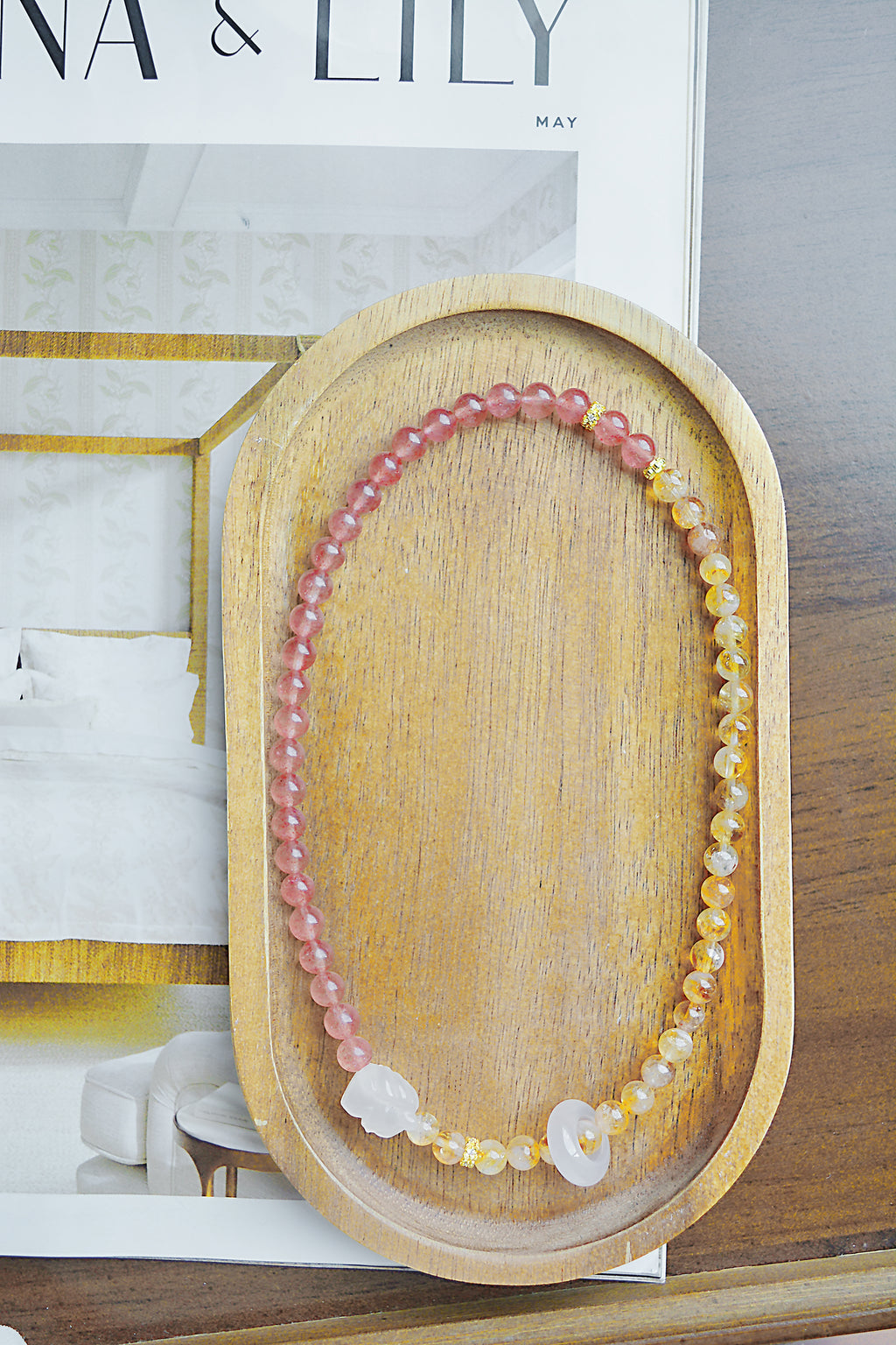 Whispering Tails | Dual-Layer Bracelet with Strawberry Quartz, Citrine, and Agate Fox