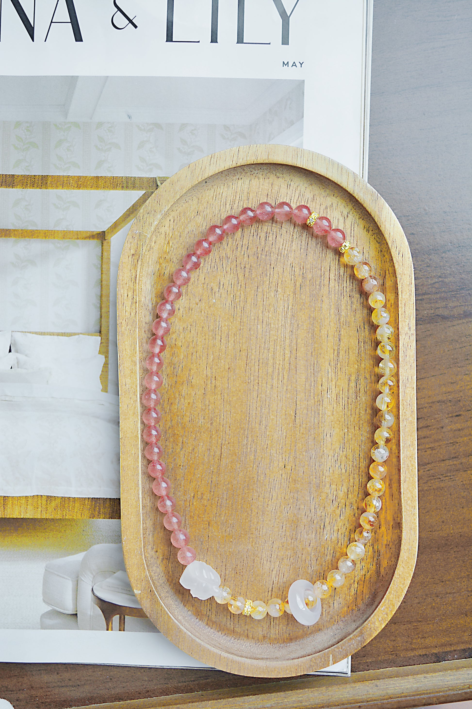 Whispering Tails | Dual-Layer Bracelet with Strawberry Quartz, Citrine, and Agate Fox