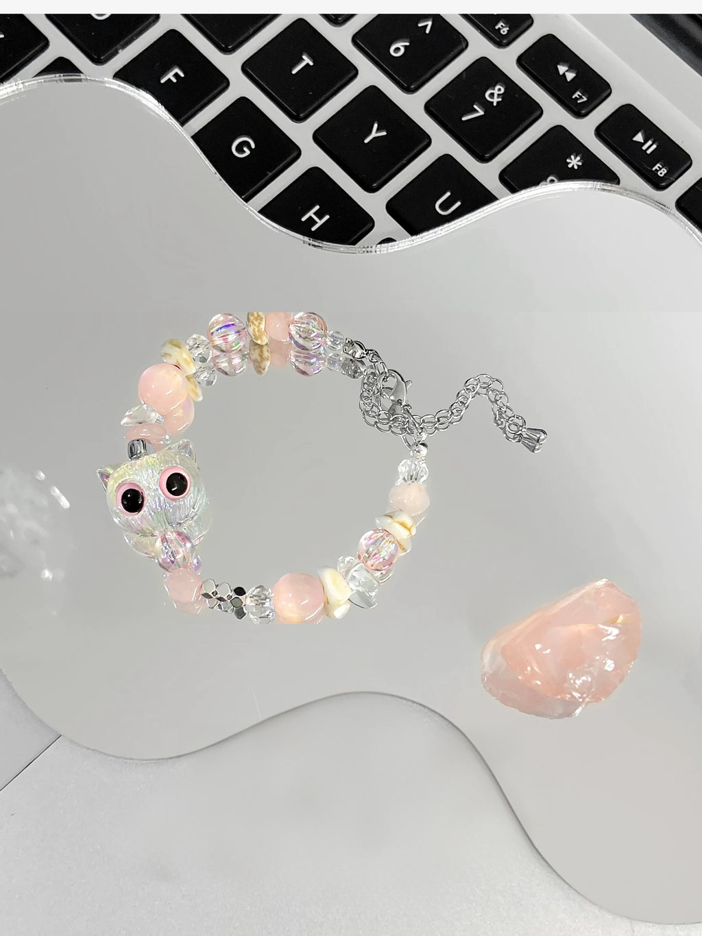 Stardust Whiskers｜Pastel Pink Cat Charm Bracelet