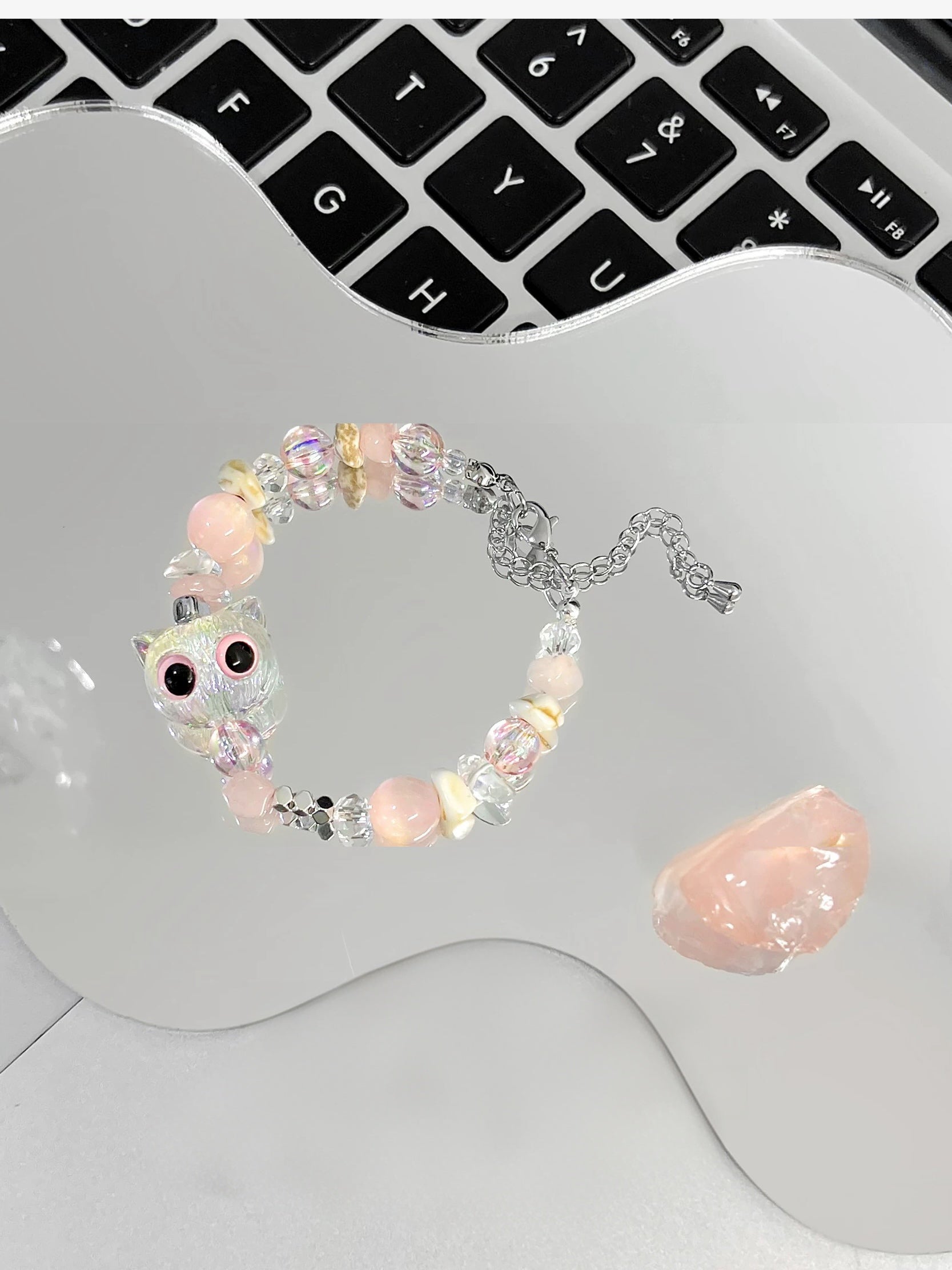 Stardust Whiskers｜Pastel Pink Cat Charm Bracelet