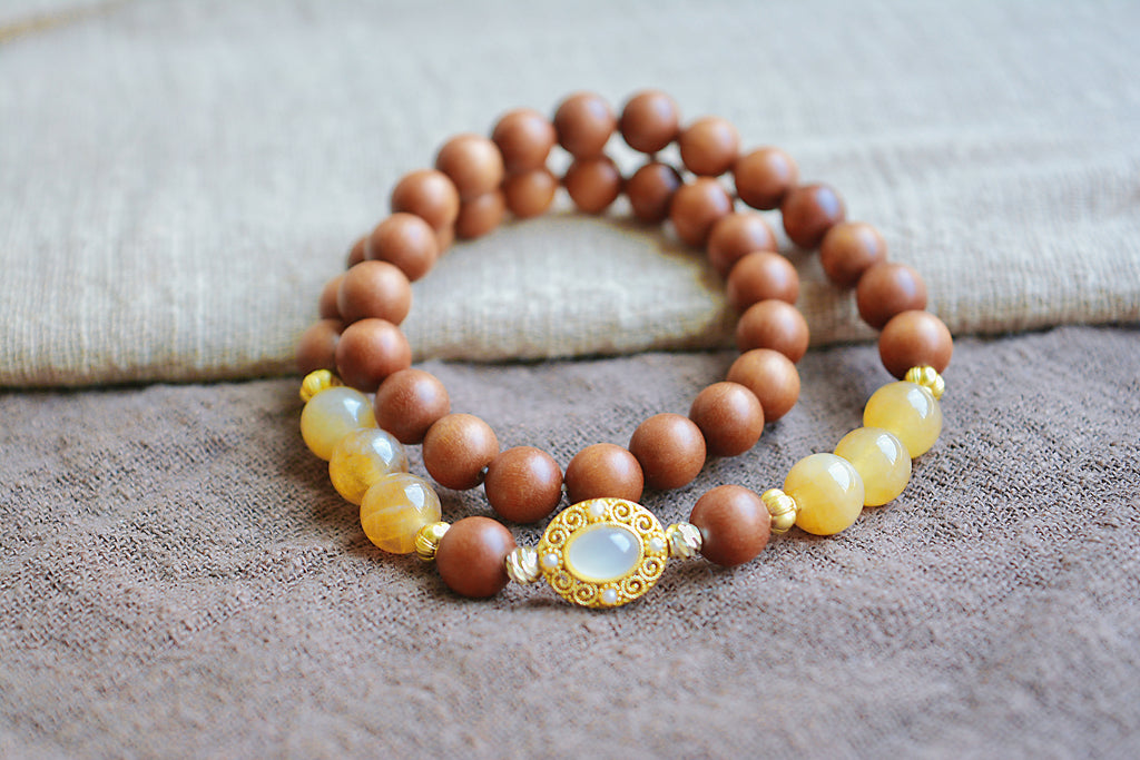 Whispers of Earth | Sandalwood & Jadeite Double Layer Bracelet