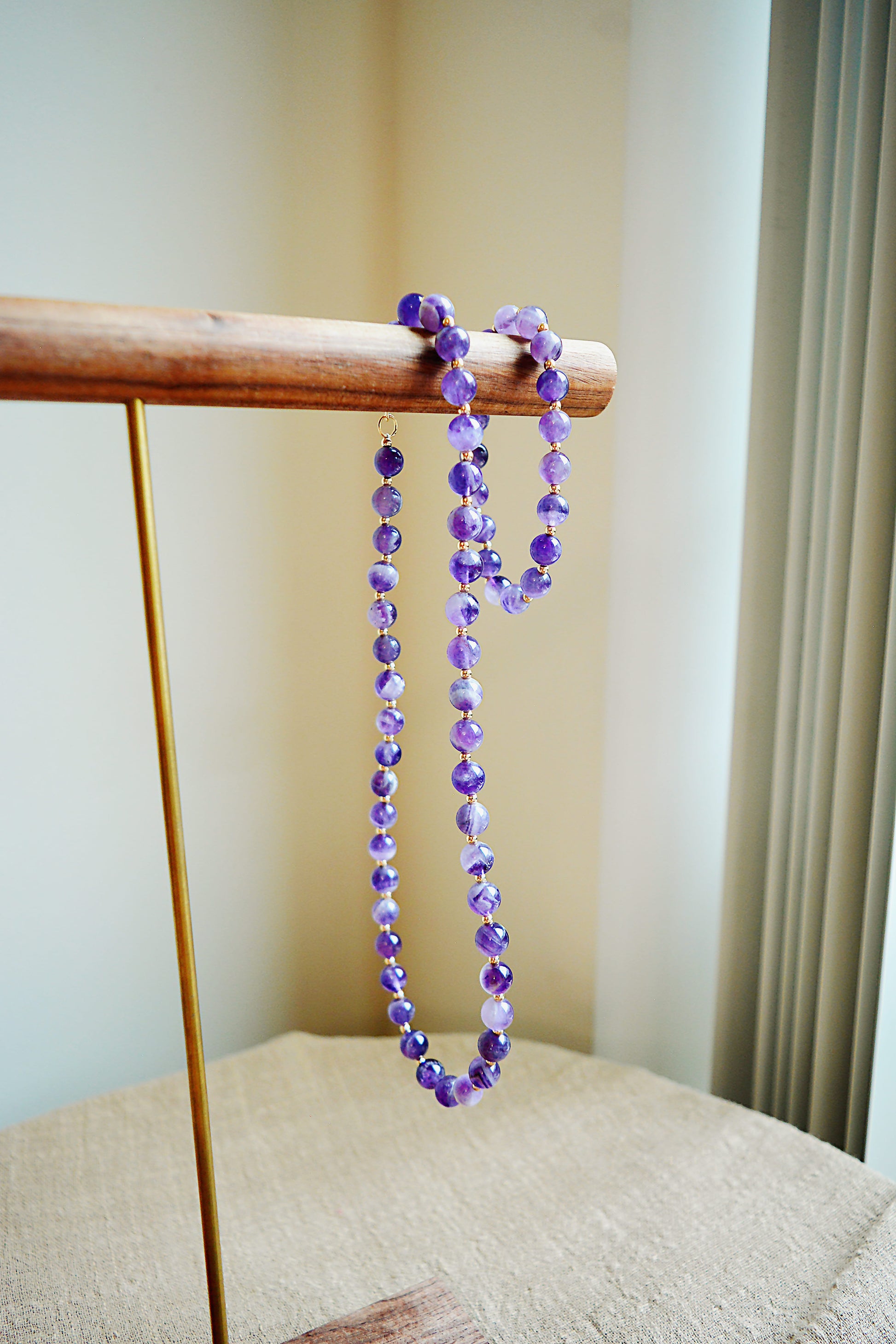 Eerie light shimmers|Amethyst Glow Set – 14k Gold Necklace & Bracelet