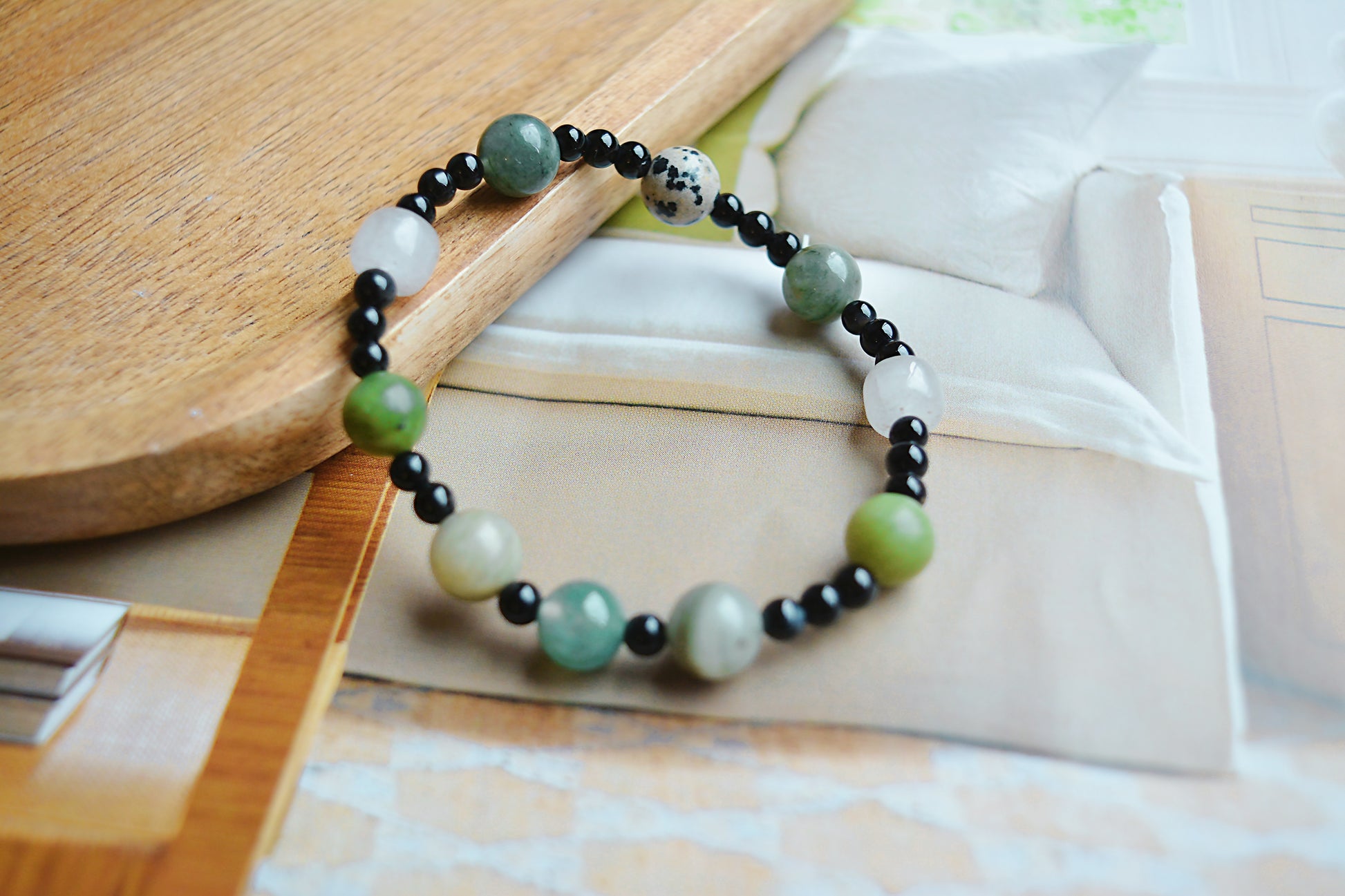 Forest Nightfall | Black Onyx, Southern Jade & Dalmatian Jasper Bracelet