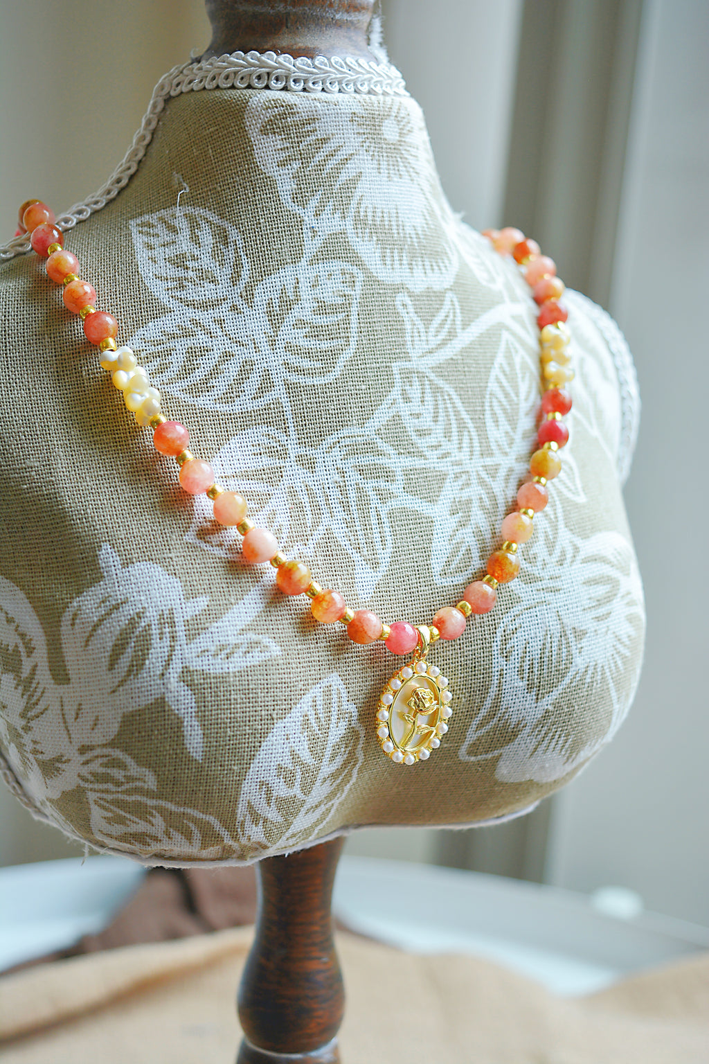 Rosy Reverie | Gemstone & Mother-of-Pearl Pendant Necklace