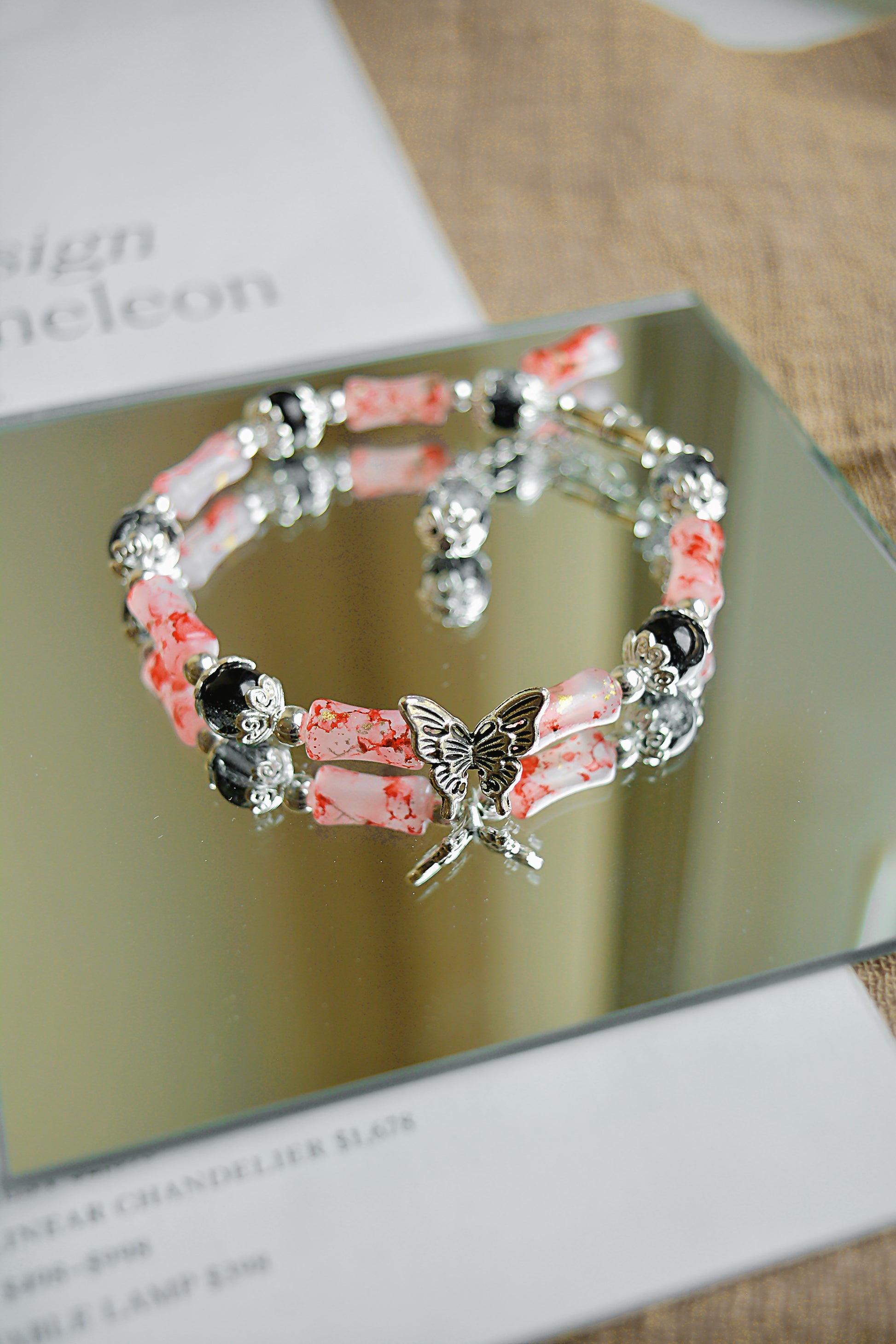 Twilight Flutter | Glass Bead & Butterfly Charm Bracelet