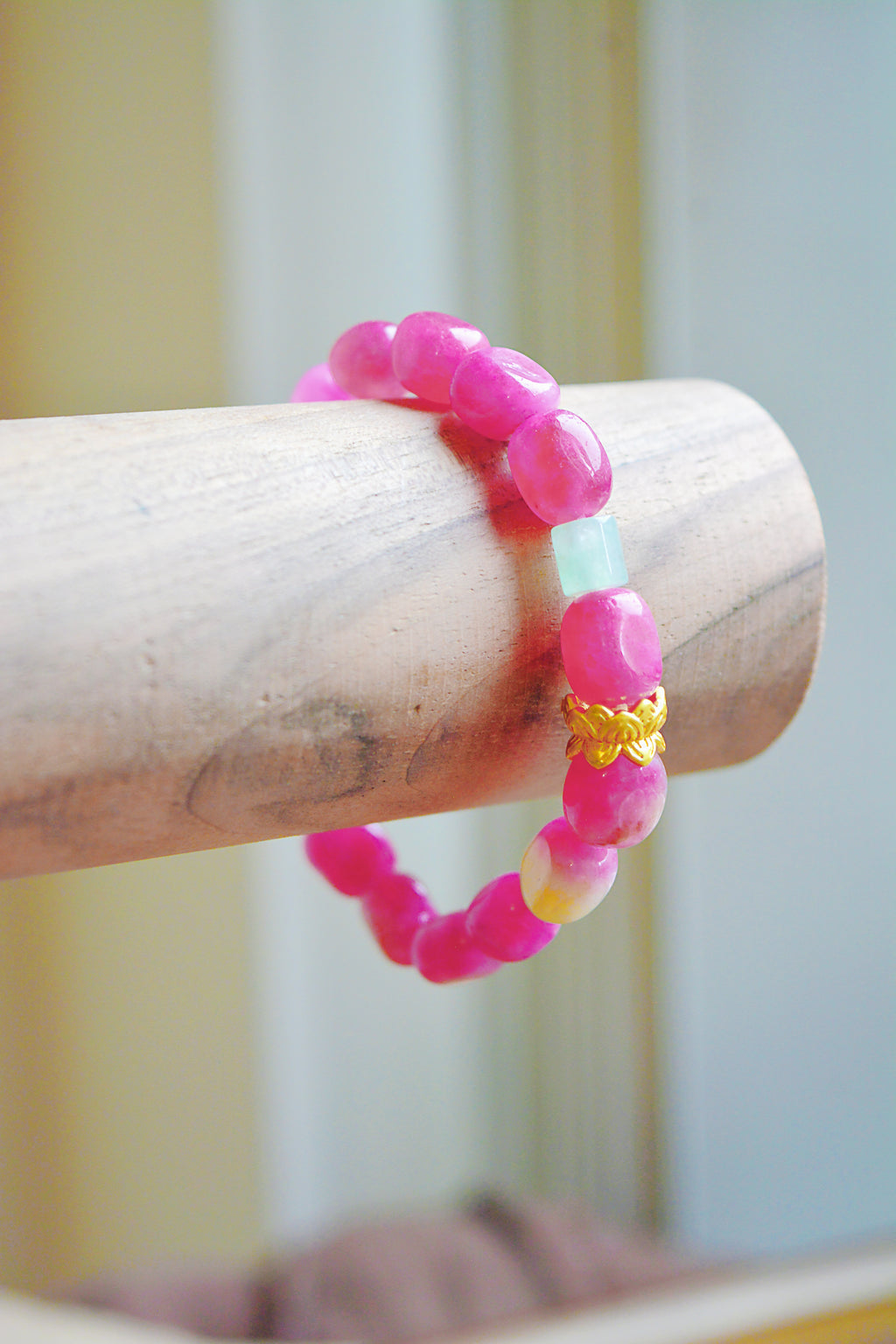 Dawn Petals｜Deep Pink Jade & Aventurine Bracelet