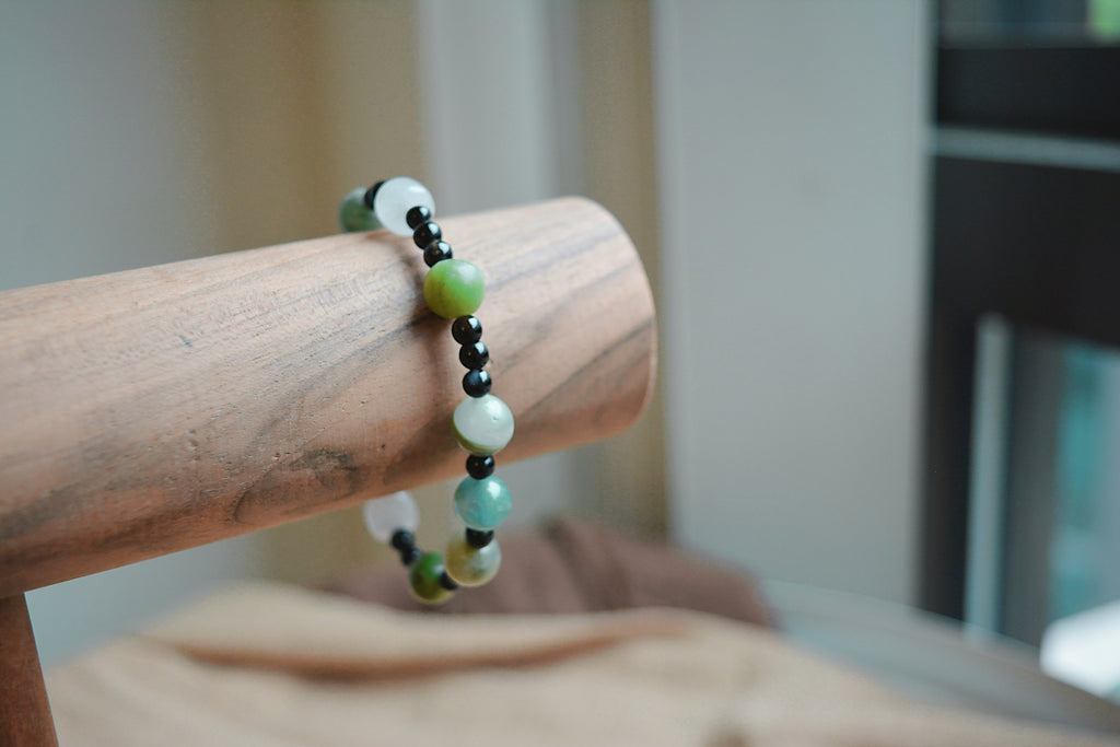 Forest Nightfall | Black Onyx, Southern Jade & Dalmatian Jasper Bracelet