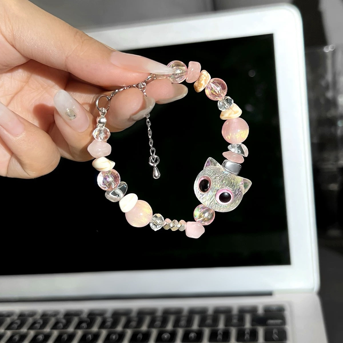 Stardust Whiskers｜Pastel Pink Cat Charm Bracelet