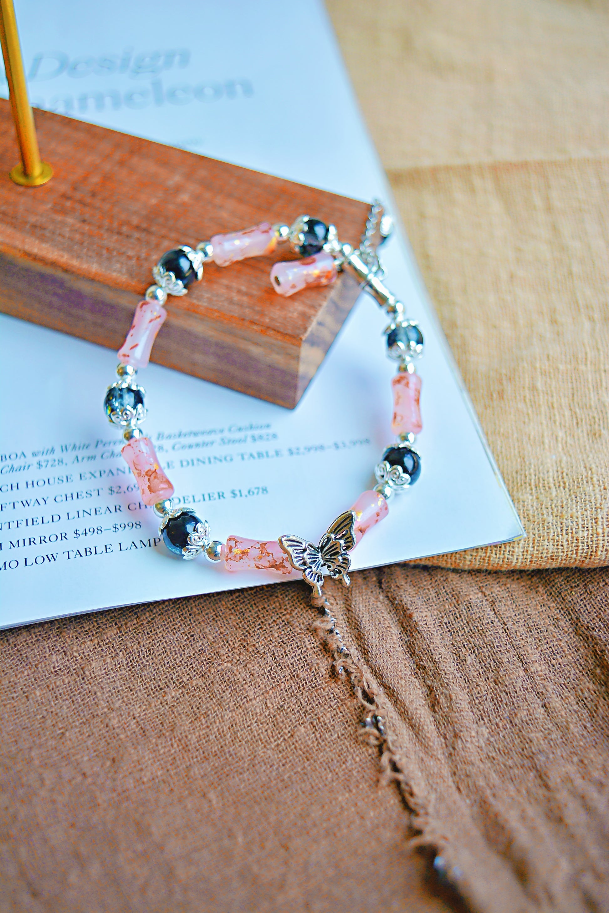Twilight Flutter | Glass Bead & Butterfly Charm Bracelet