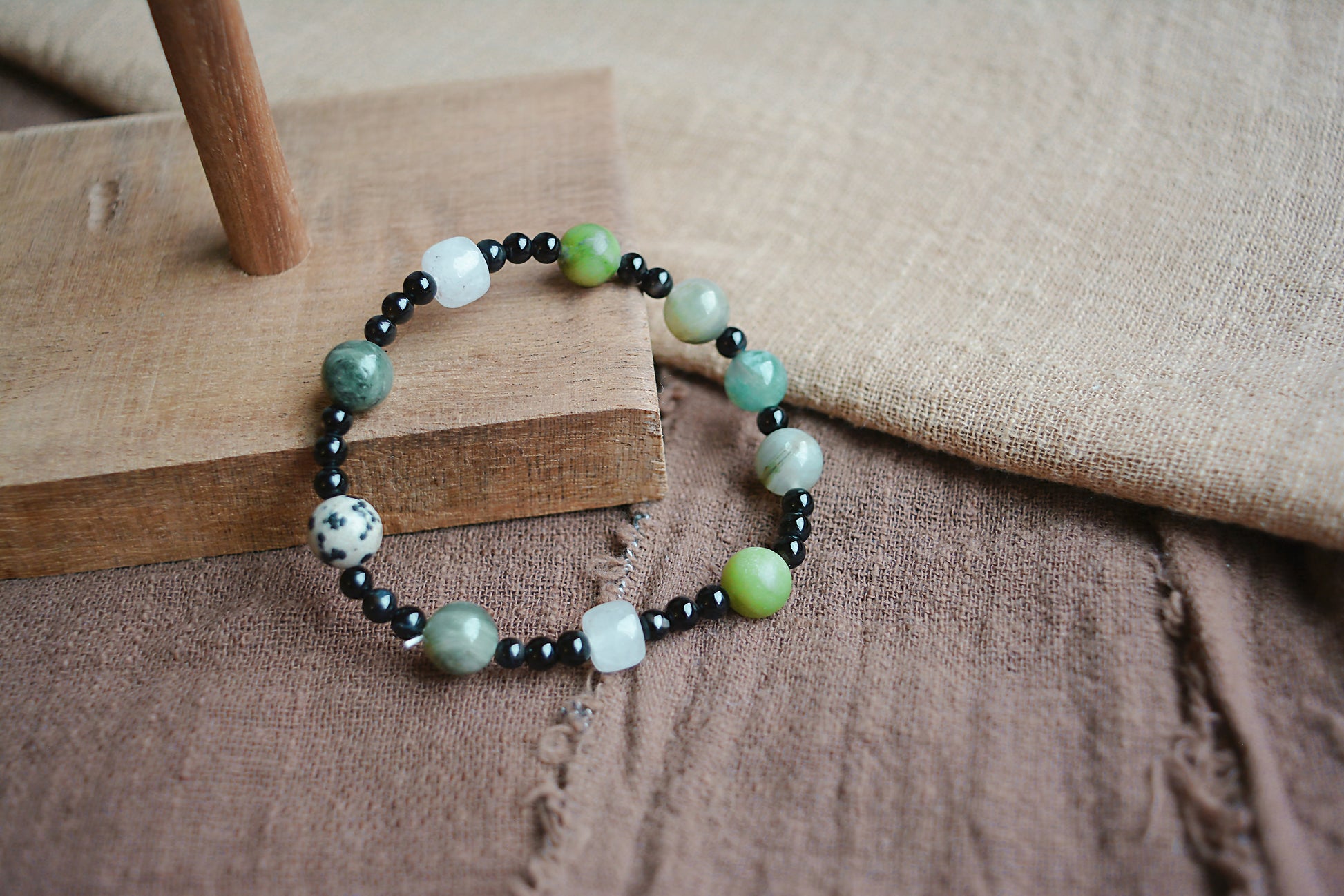 Forest Nightfall | Black Onyx, Southern Jade & Dalmatian Jasper Bracelet