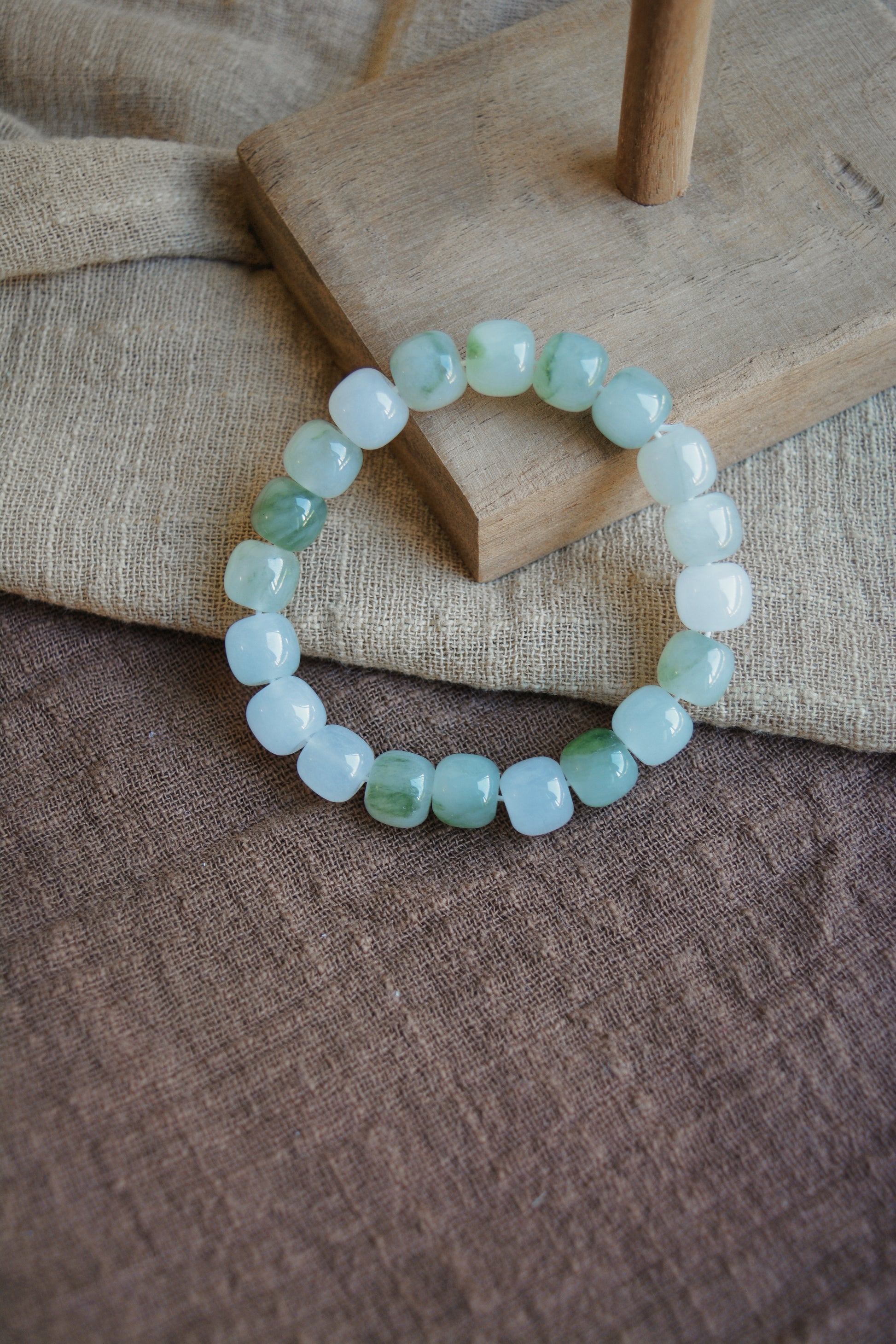 Mist & Still | White Jade & Pale Green Beaded Bracelet