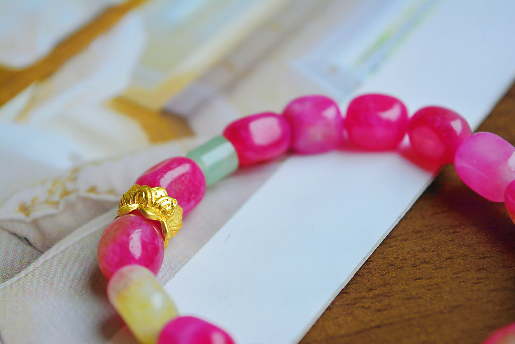 Dawn Petals｜Deep Pink Jade & Aventurine Bracelet