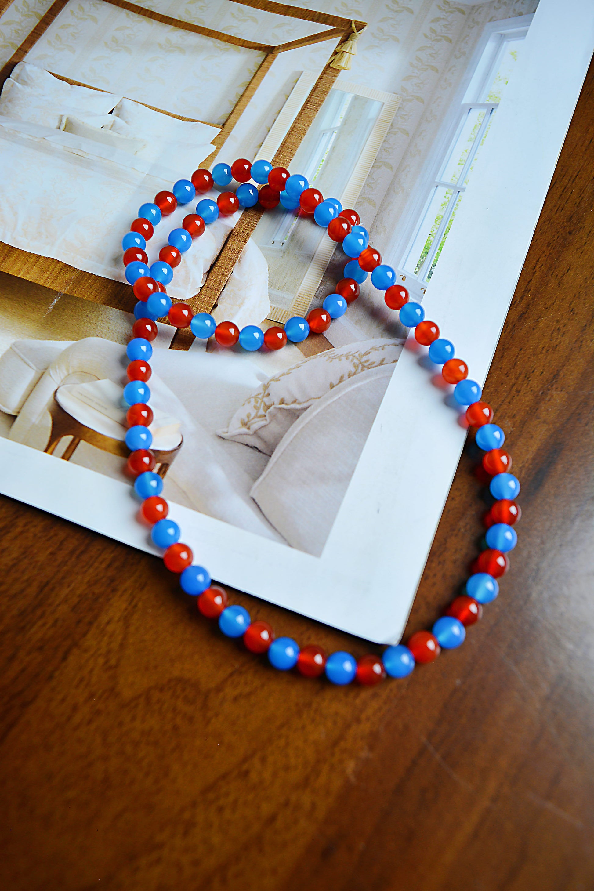Flame & Frost｜Red and Blue Agate Necklace
