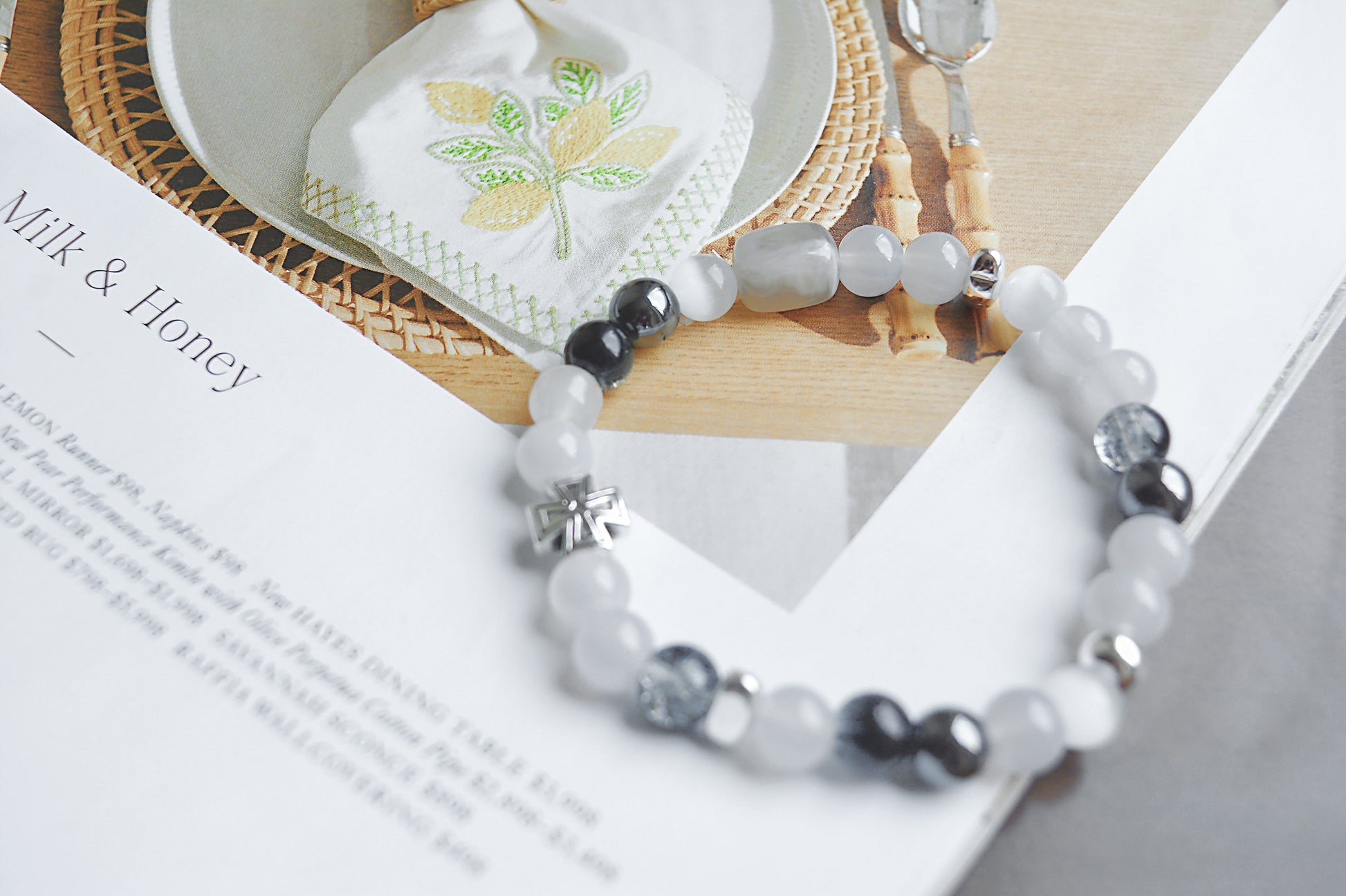 Midnight Cross | Black-White Faux Jade Men's Bracelet