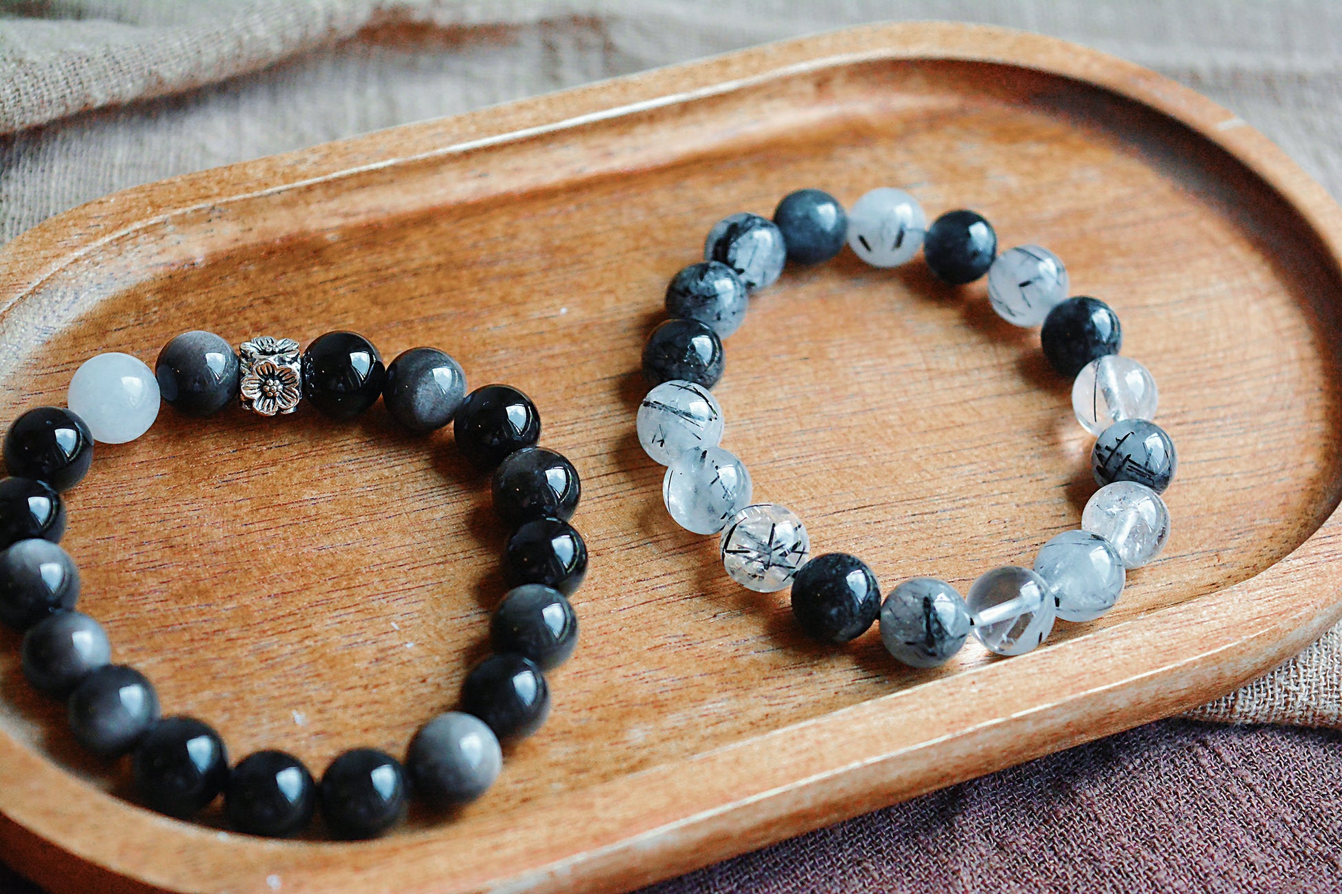 Silent Grove | Silver Obsidian & White Jade Bracelet