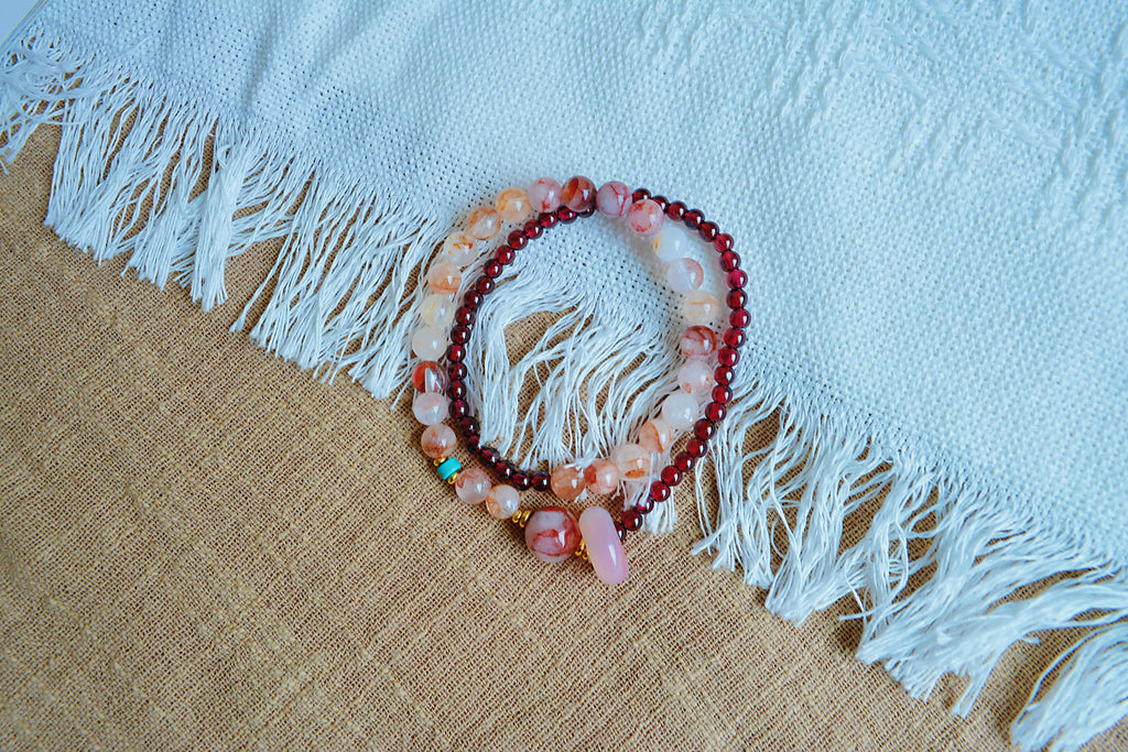 Putuo Garnet & Strawberry Quartz Double Wrap Bracelet
