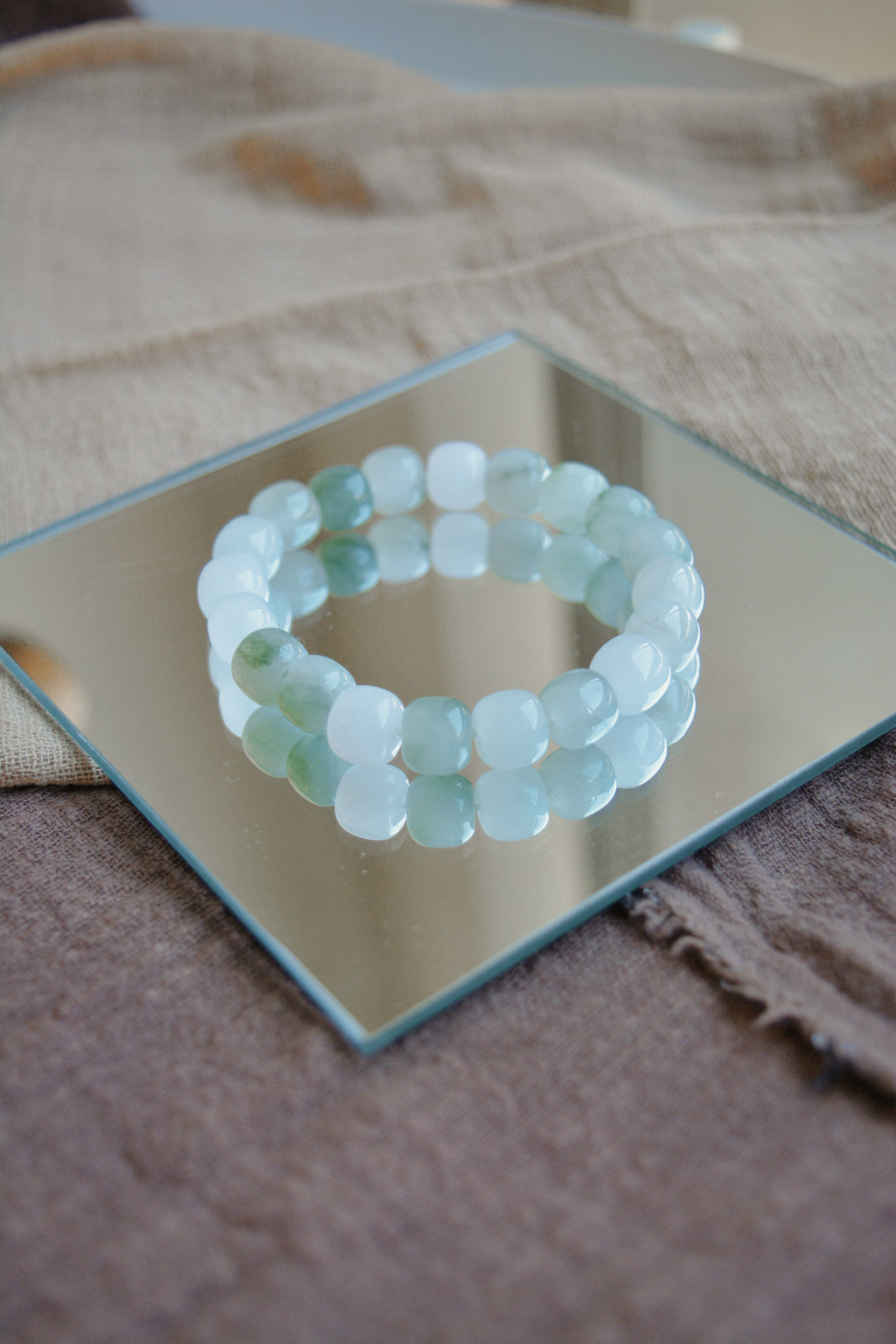Mist & Still | White Jade & Pale Green Beaded Bracelet