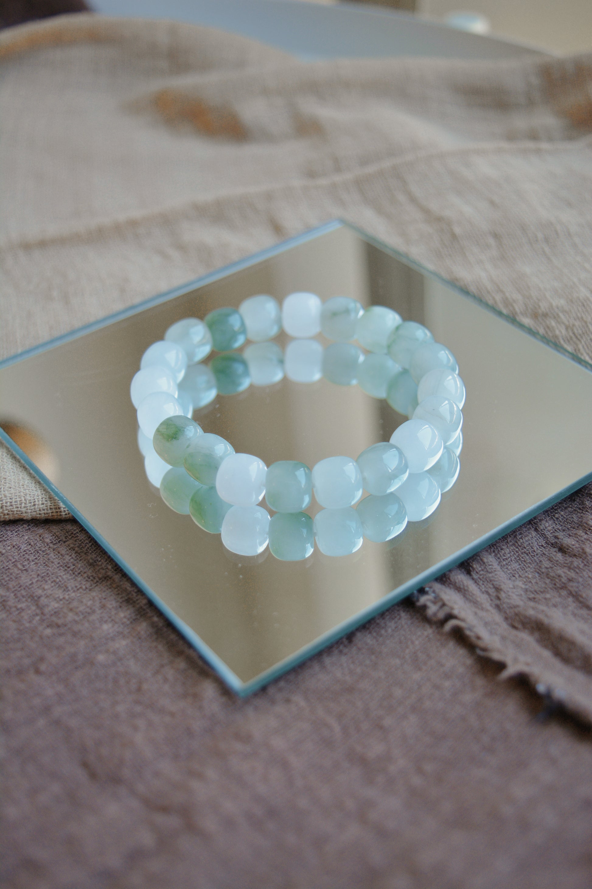 Mist & Still | White Jade & Pale Green Beaded Bracelet