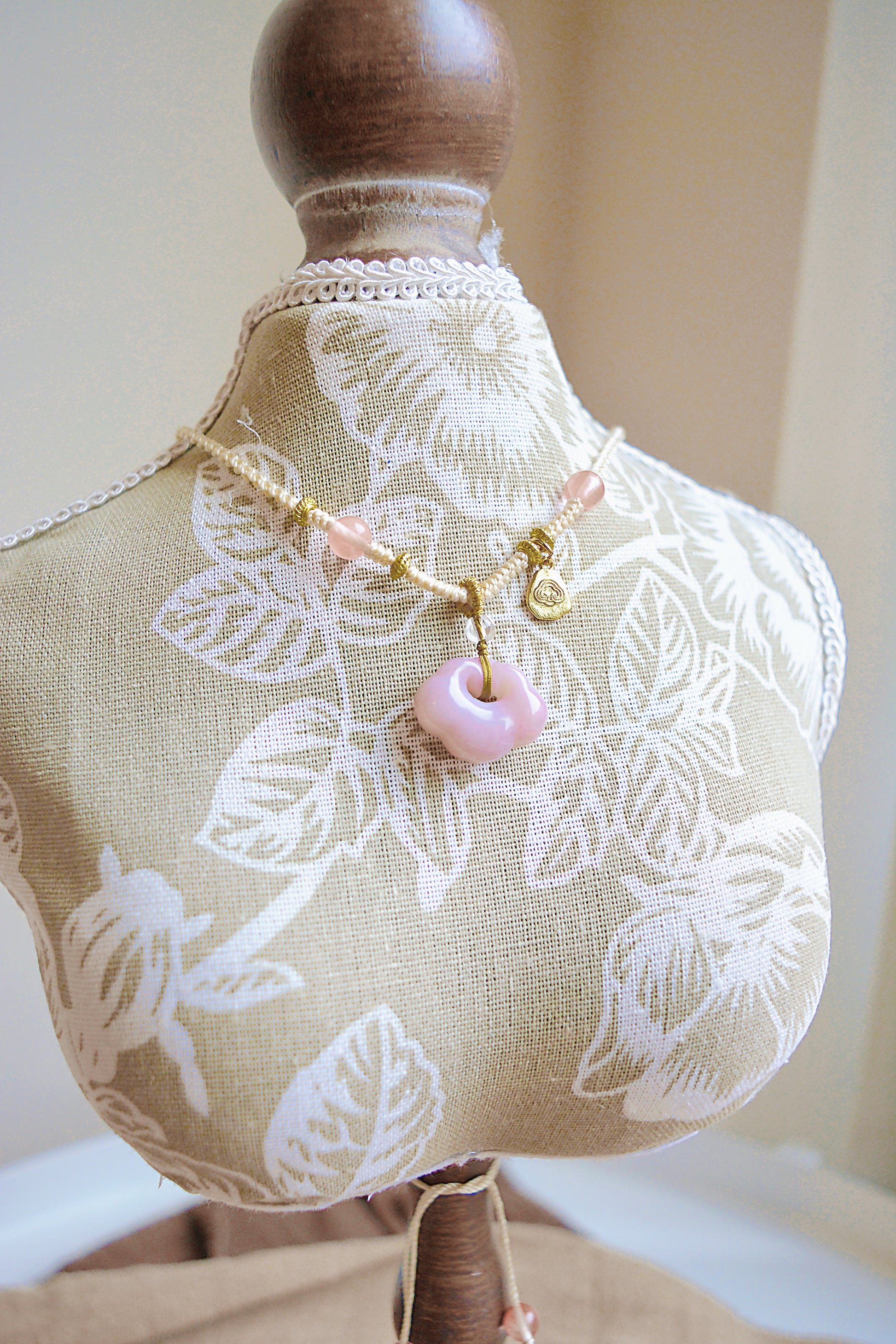 Whispers of Spring | Pink Peach Blossom Jade Lucky Cloud Necklace