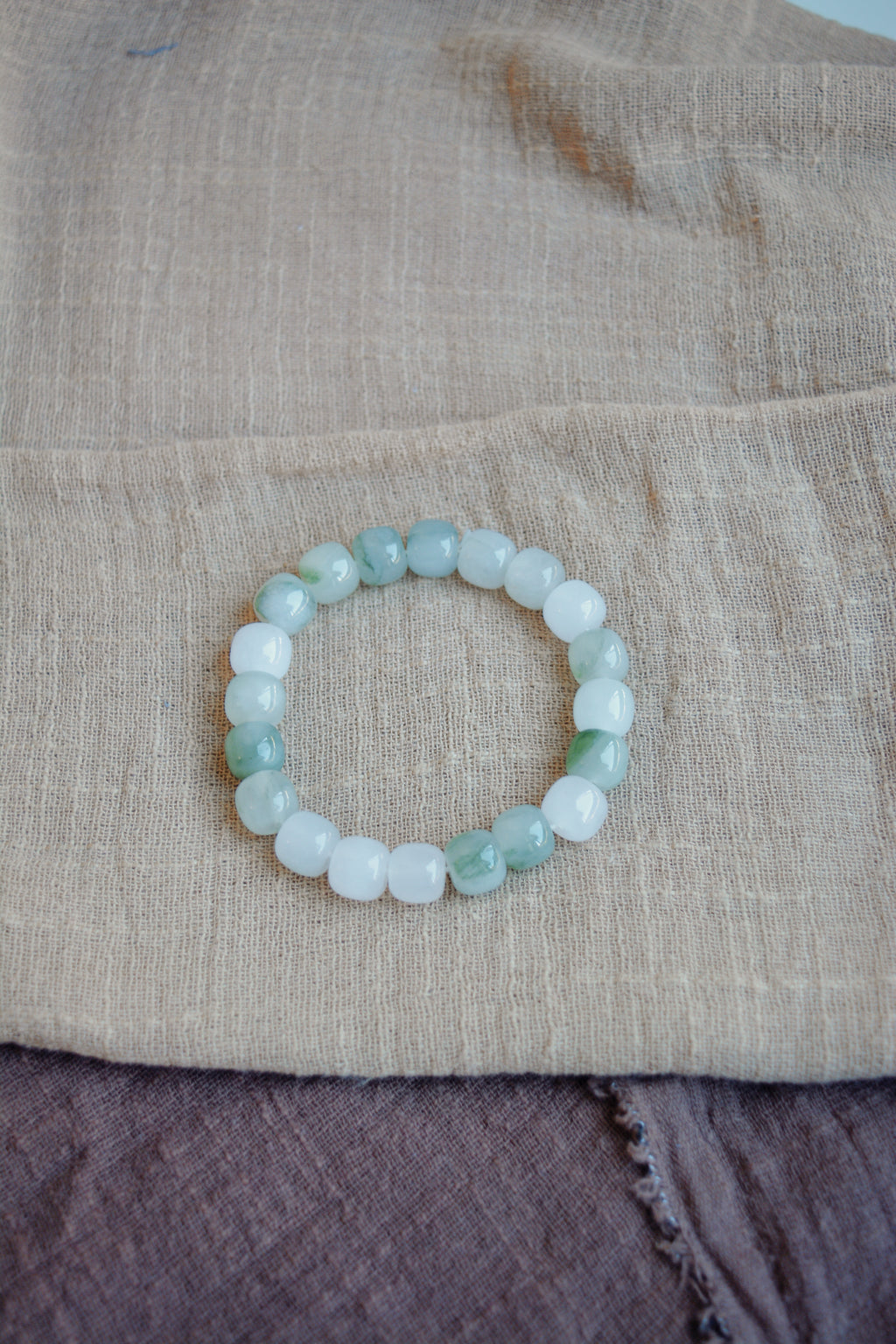 Mist & Still | White Jade & Pale Green Beaded Bracelet
