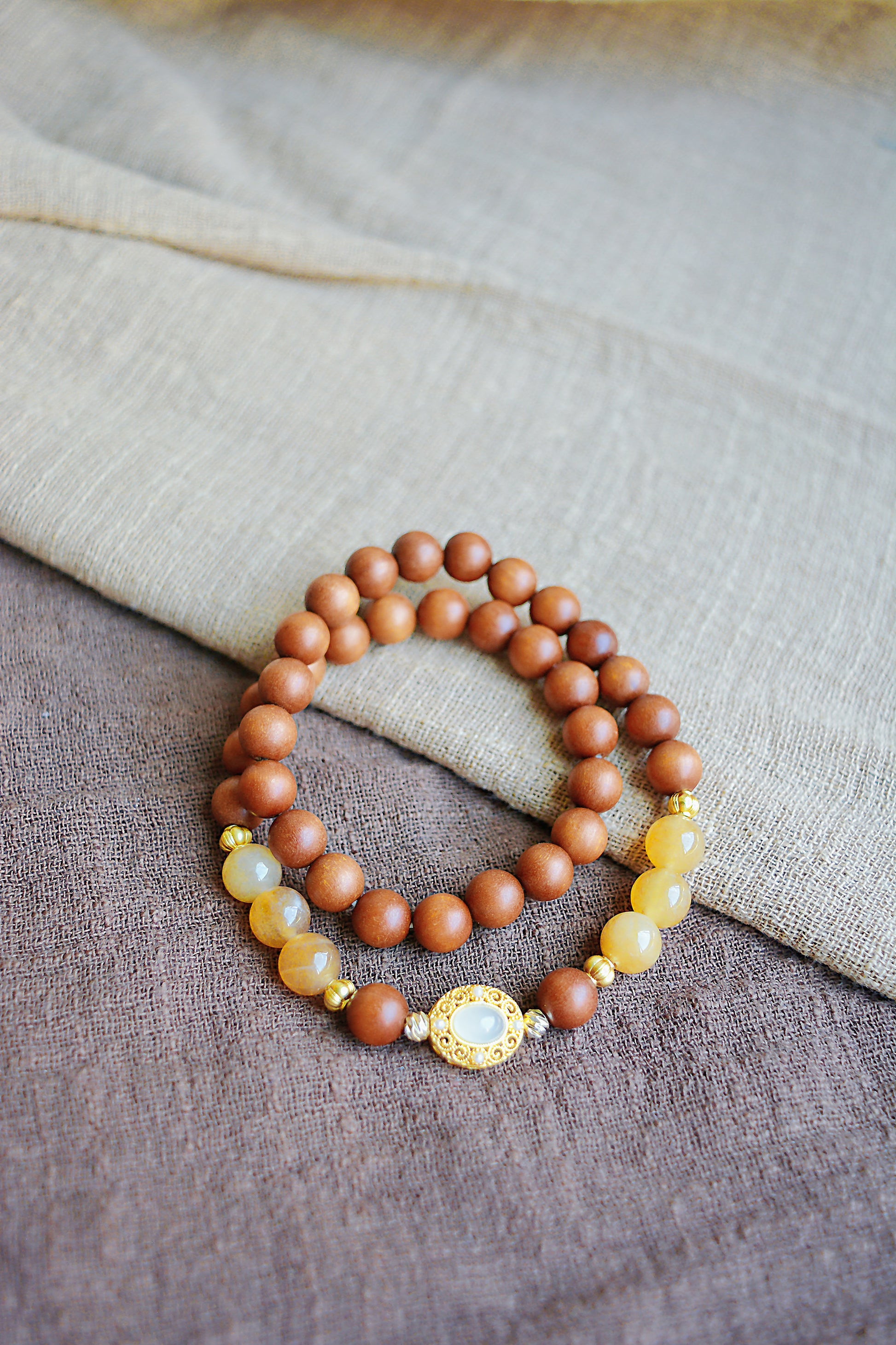 Whispers of Earth | Sandalwood & Jadeite Double Layer Bracelet