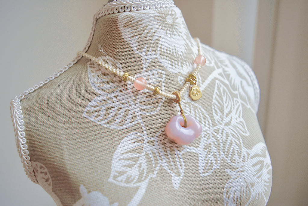Whispers of Spring | Pink Peach Blossom Jade Lucky Cloud Necklace