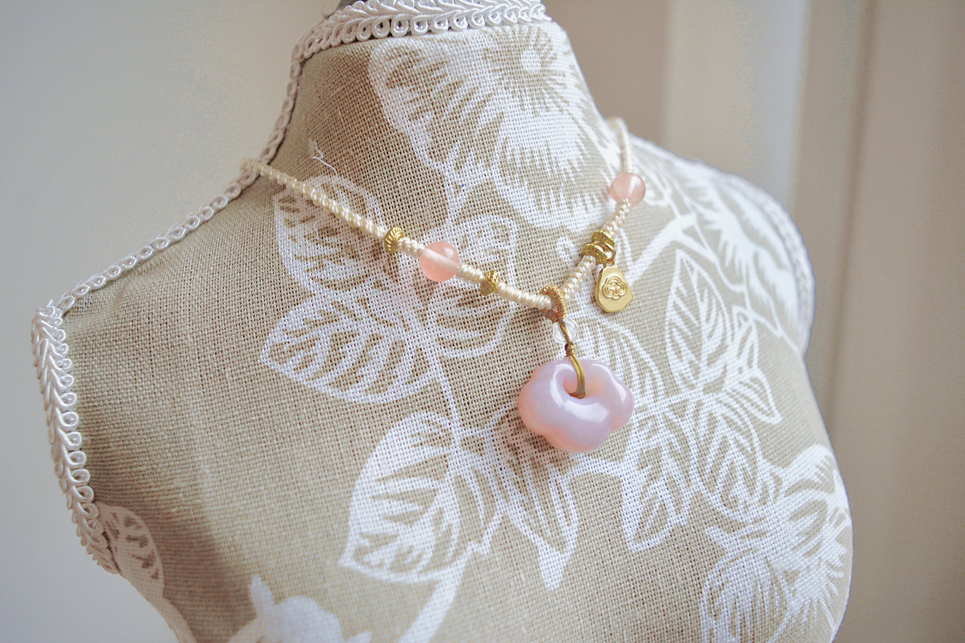 Whispers of Spring | Pink Peach Blossom Jade Lucky Cloud Necklace