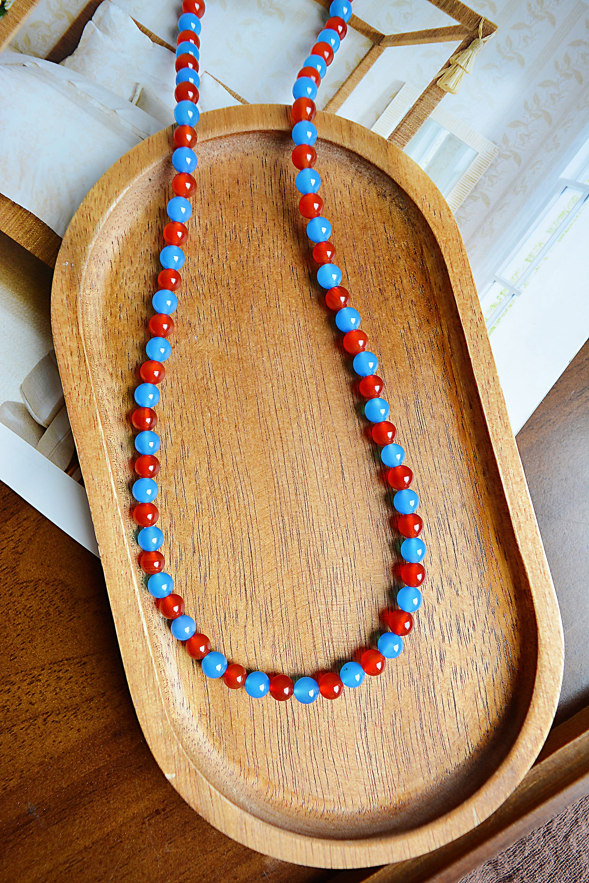 Flame & Frost｜Red and Blue Agate Necklace