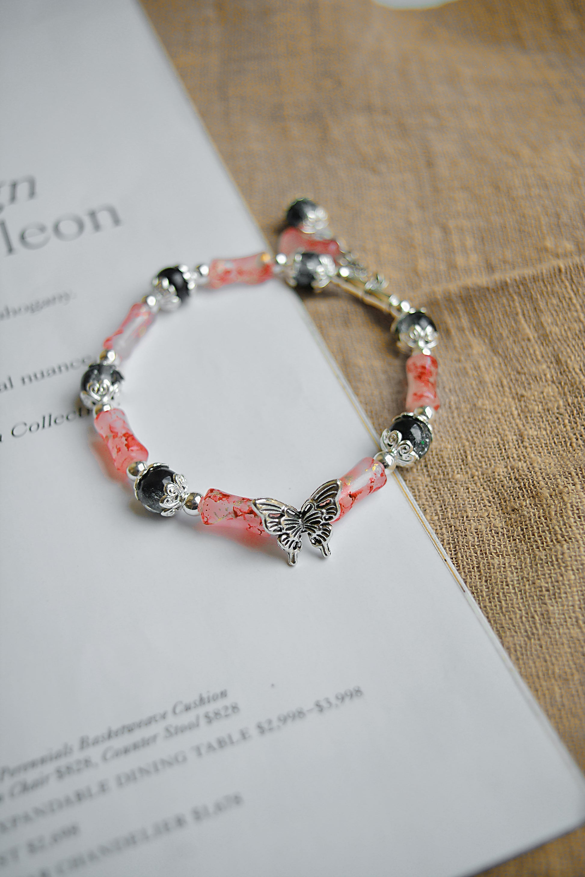 Twilight Flutter | Glass Bead & Butterfly Charm Bracelet