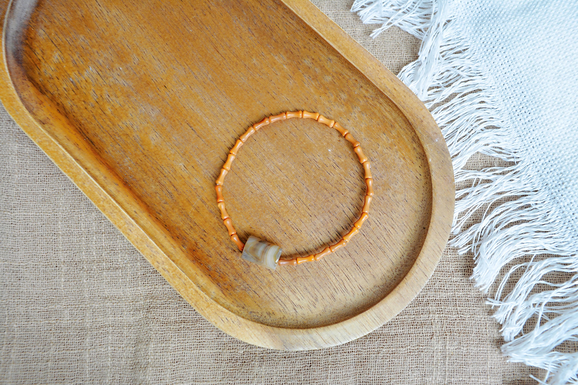 Flame Whisper｜Agate & Olive Wood Bamboo Bead Bracelet