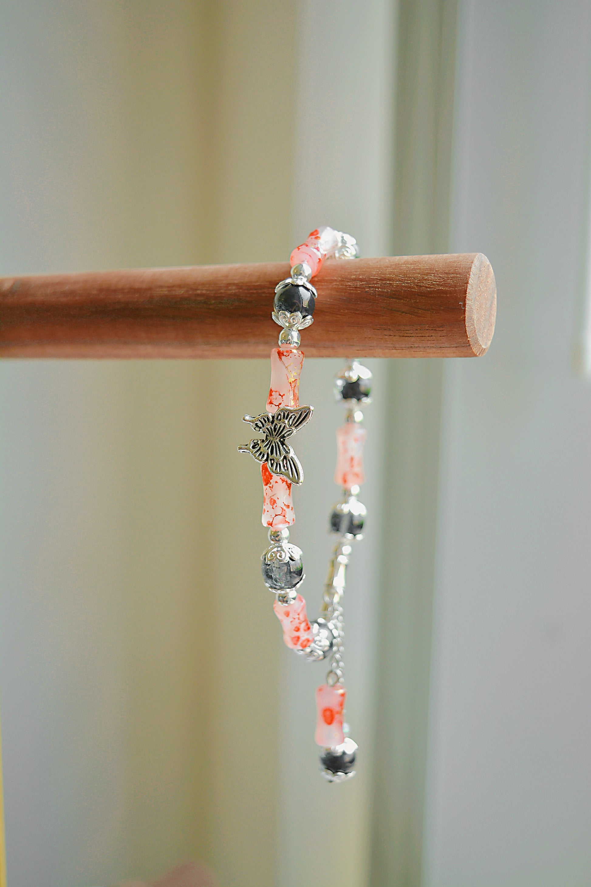 Twilight Flutter | Glass Bead & Butterfly Charm Bracelet