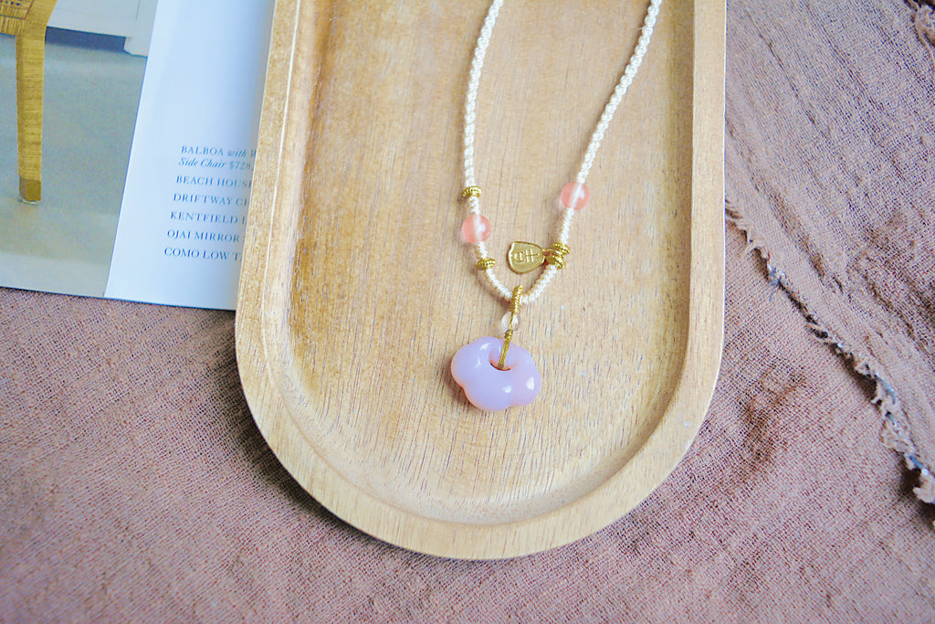 Whispers of Spring | Pink Peach Blossom Jade Lucky Cloud Necklace