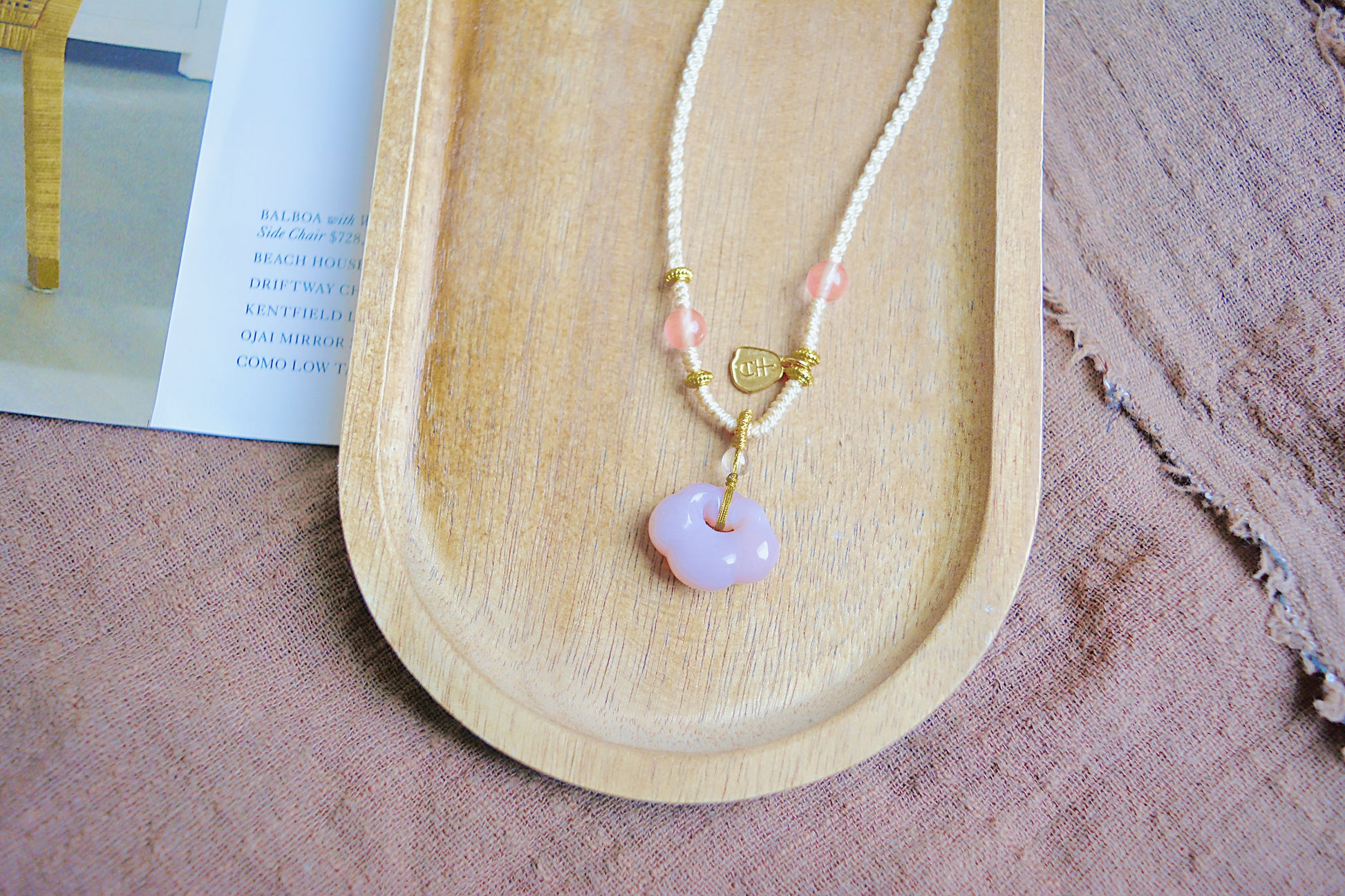 Whispers of Spring | Pink Peach Blossom Jade Lucky Cloud Necklace