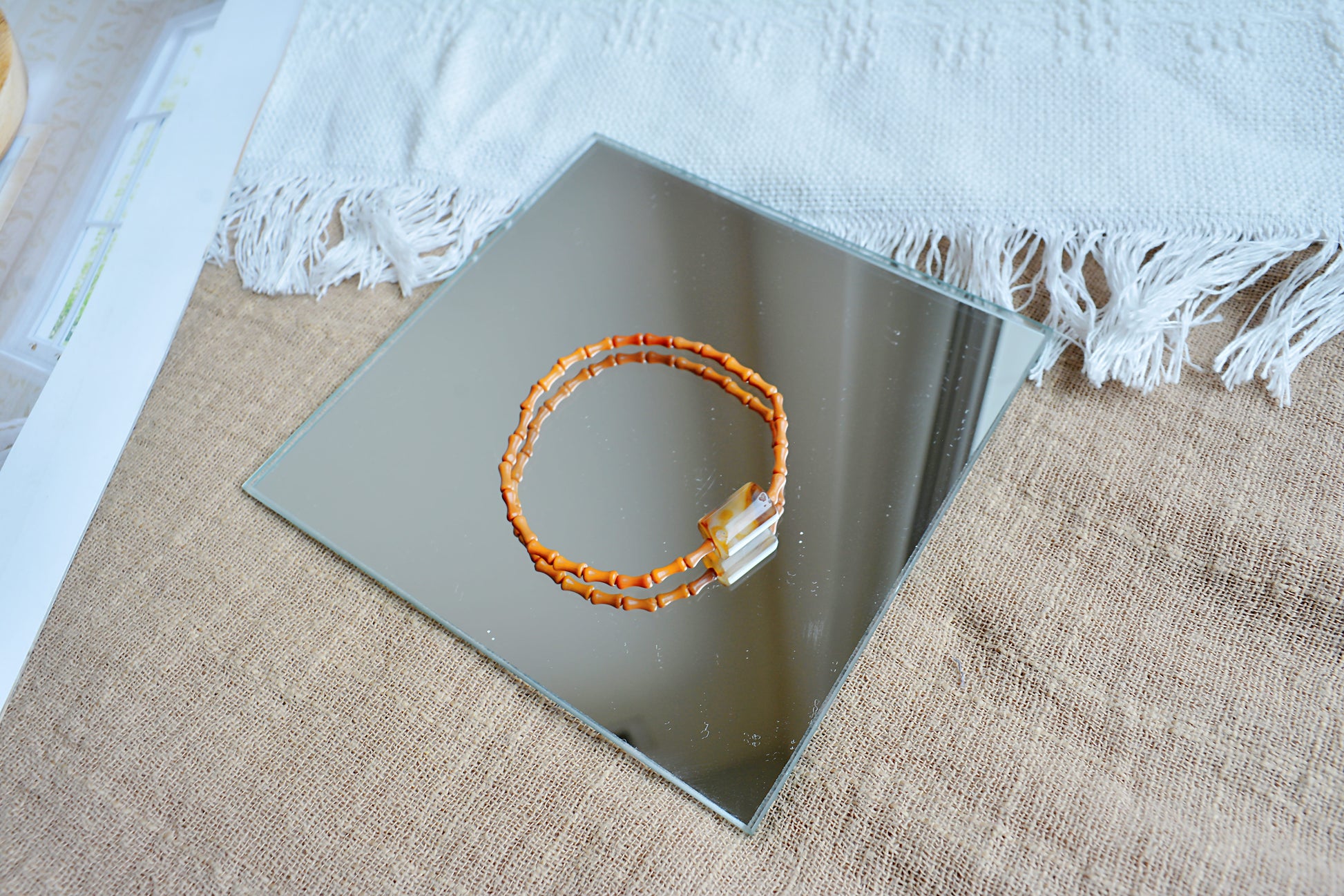 Flame Whisper｜Agate & Olive Wood Bamboo Bead Bracelet