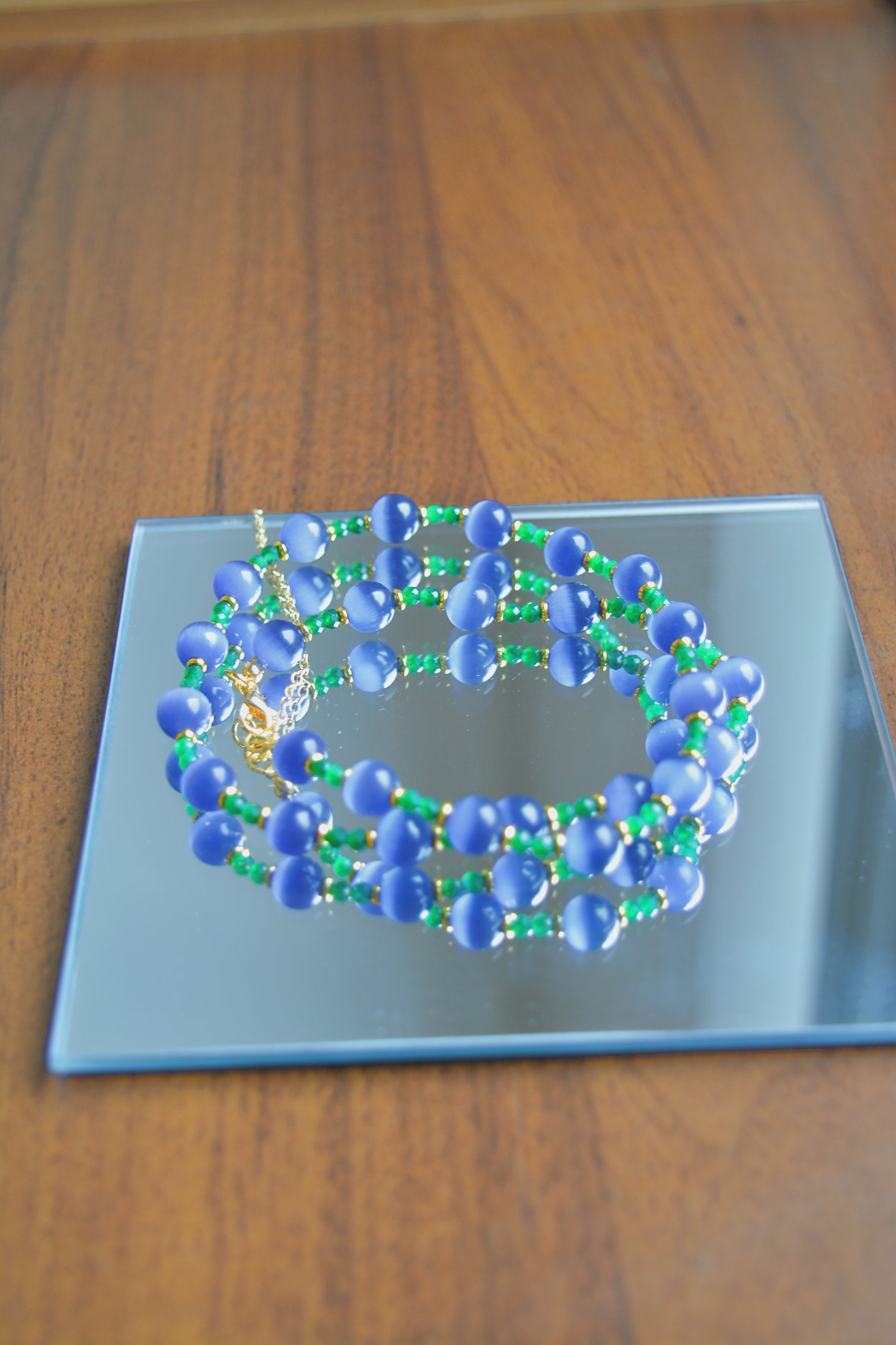 Grape Glimmer | Purple Cat's Eye & Green Crystal Necklace