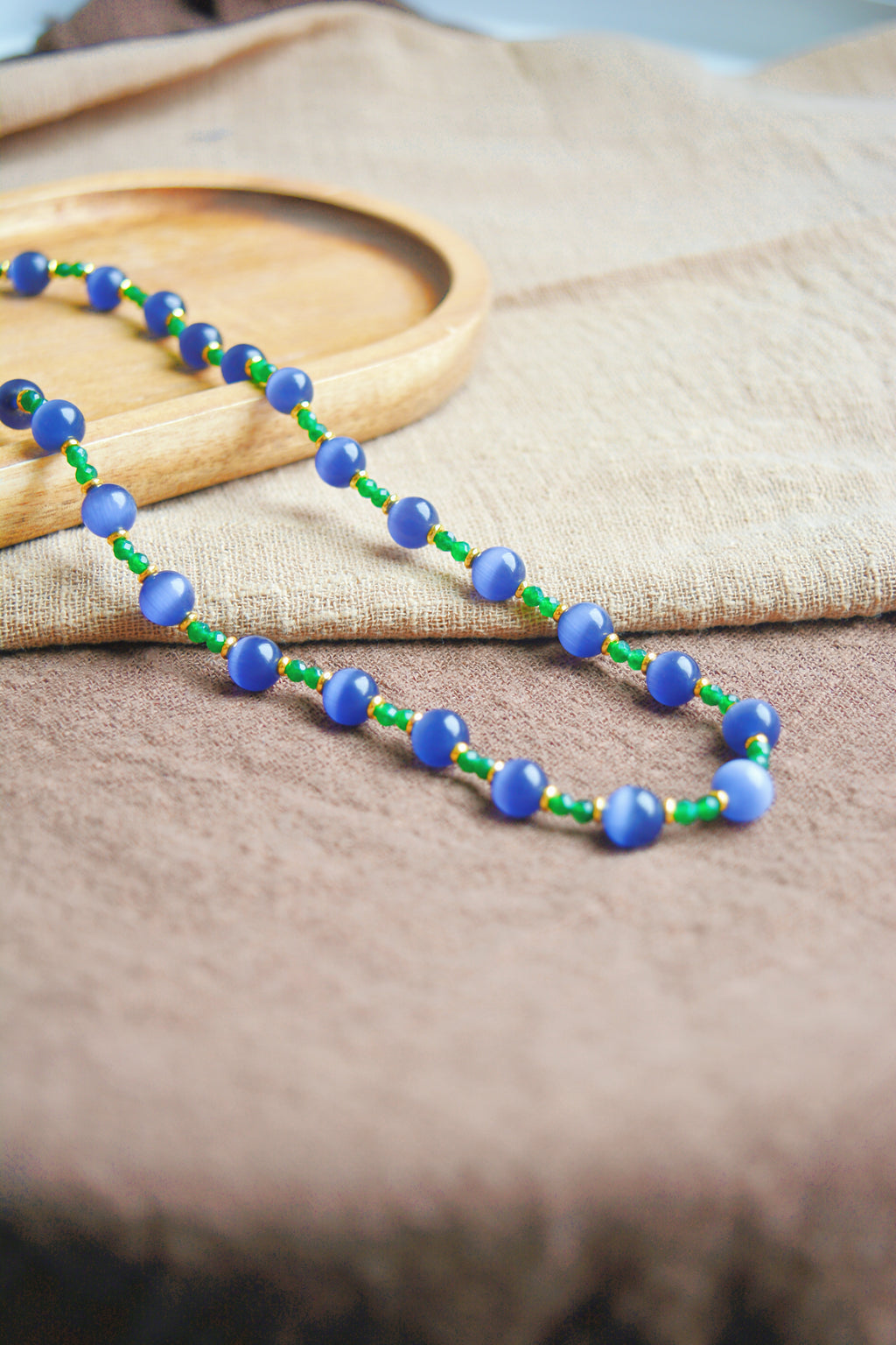 Grape Glimmer | Purple Cat's Eye & Green Crystal Necklace