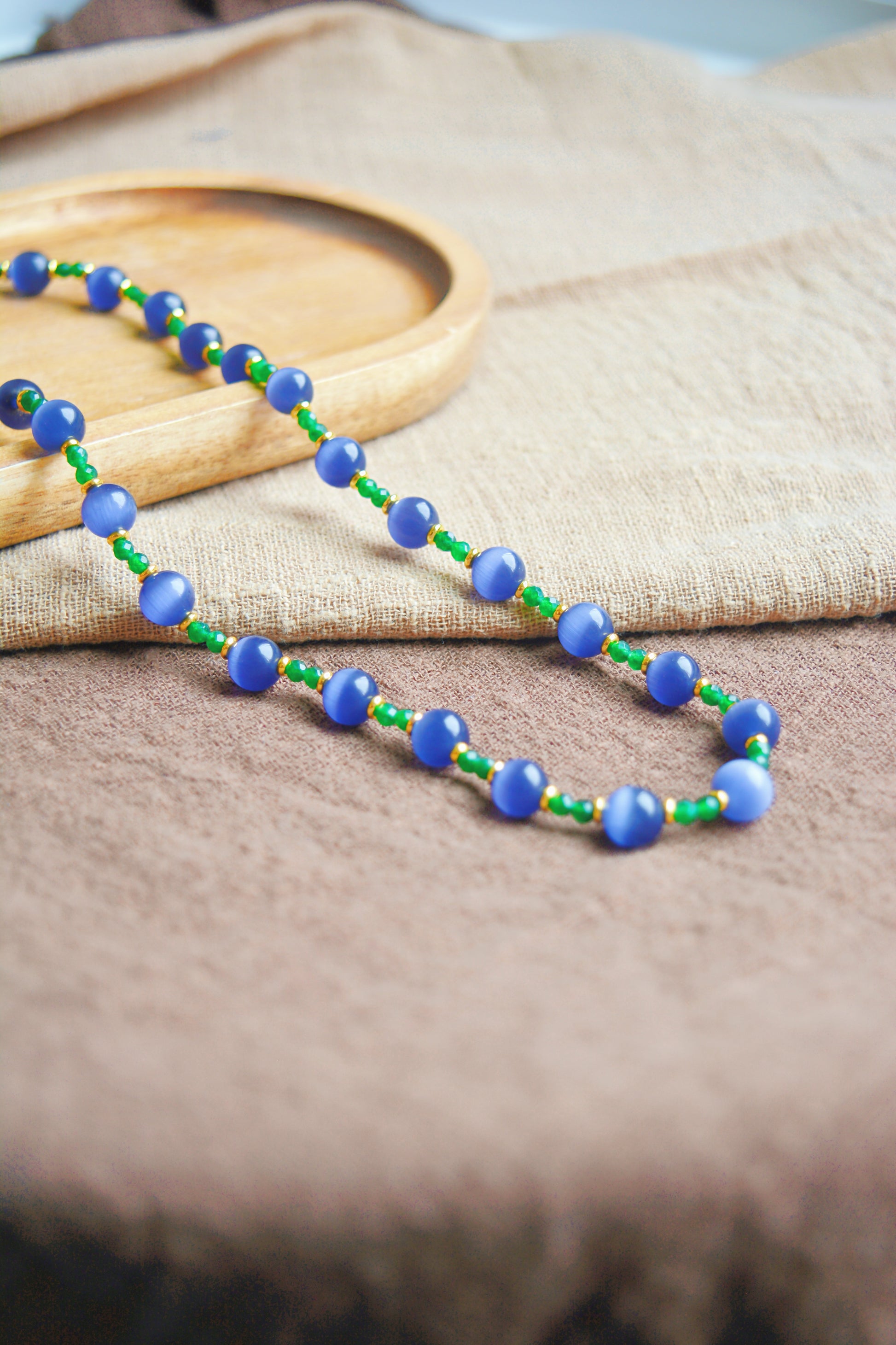 Grape Glimmer | Purple Cat's Eye & Green Crystal Necklace