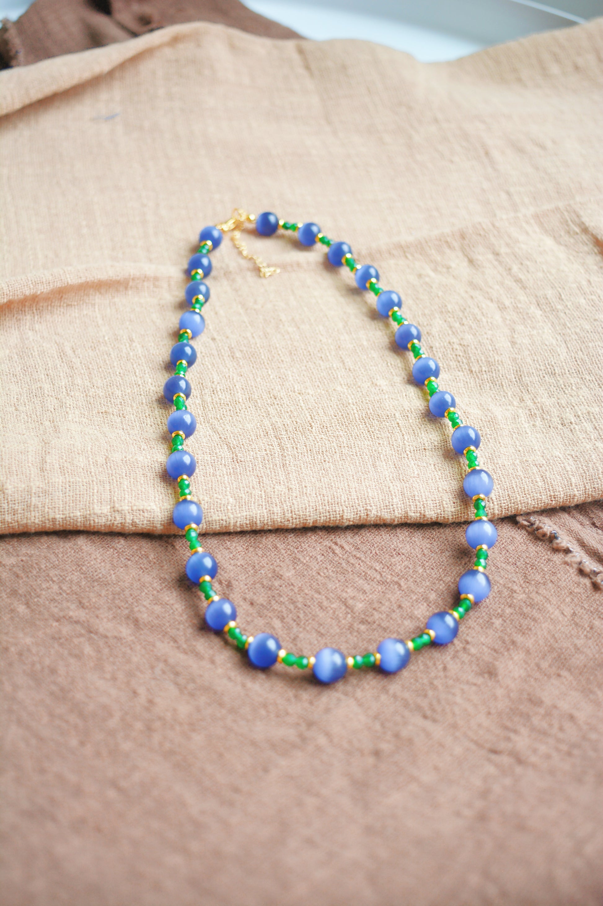 Grape Glimmer | Purple Cat's Eye & Green Crystal Necklace