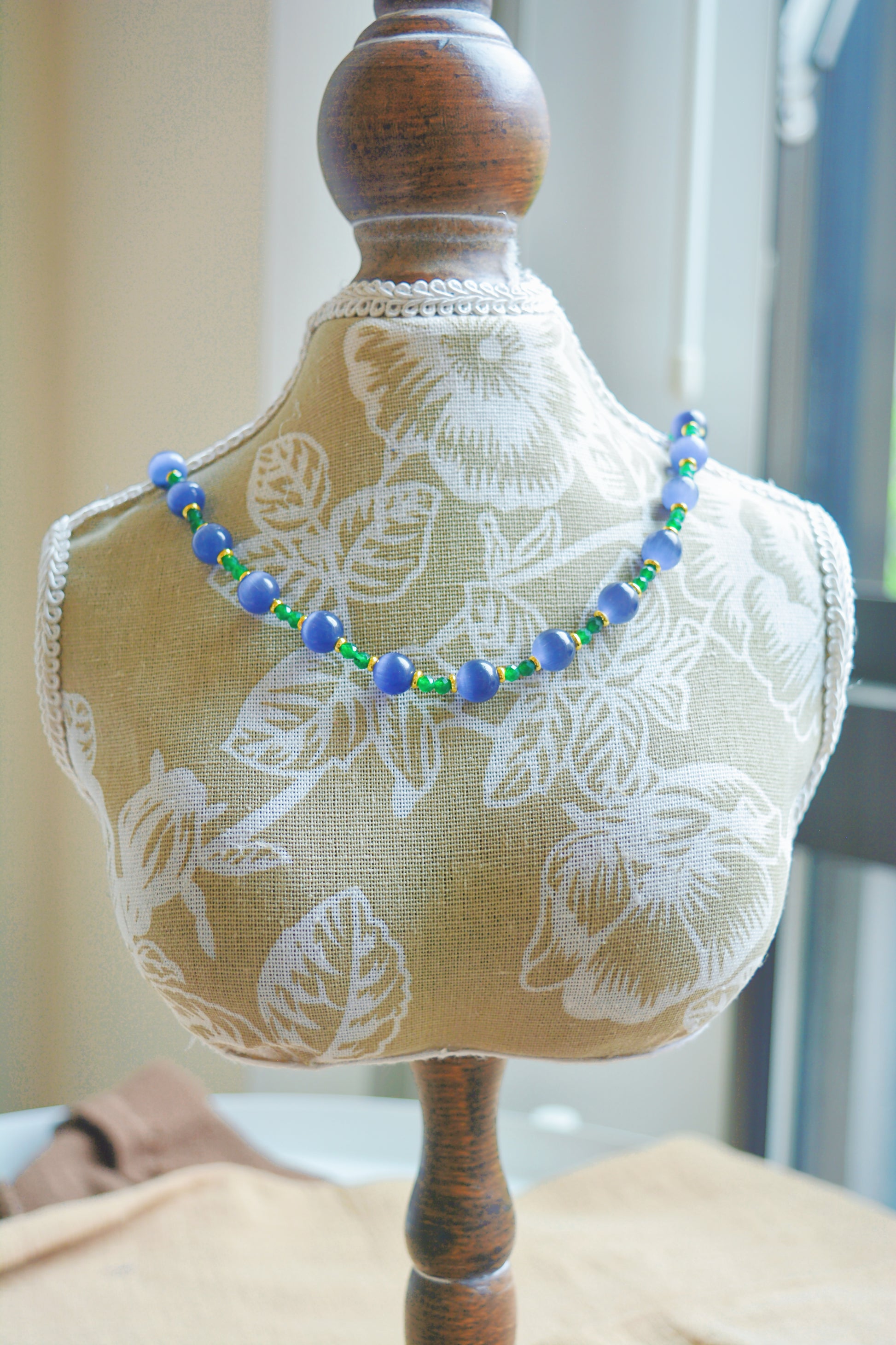 Grape Glimmer | Purple Cat's Eye & Green Crystal Necklace